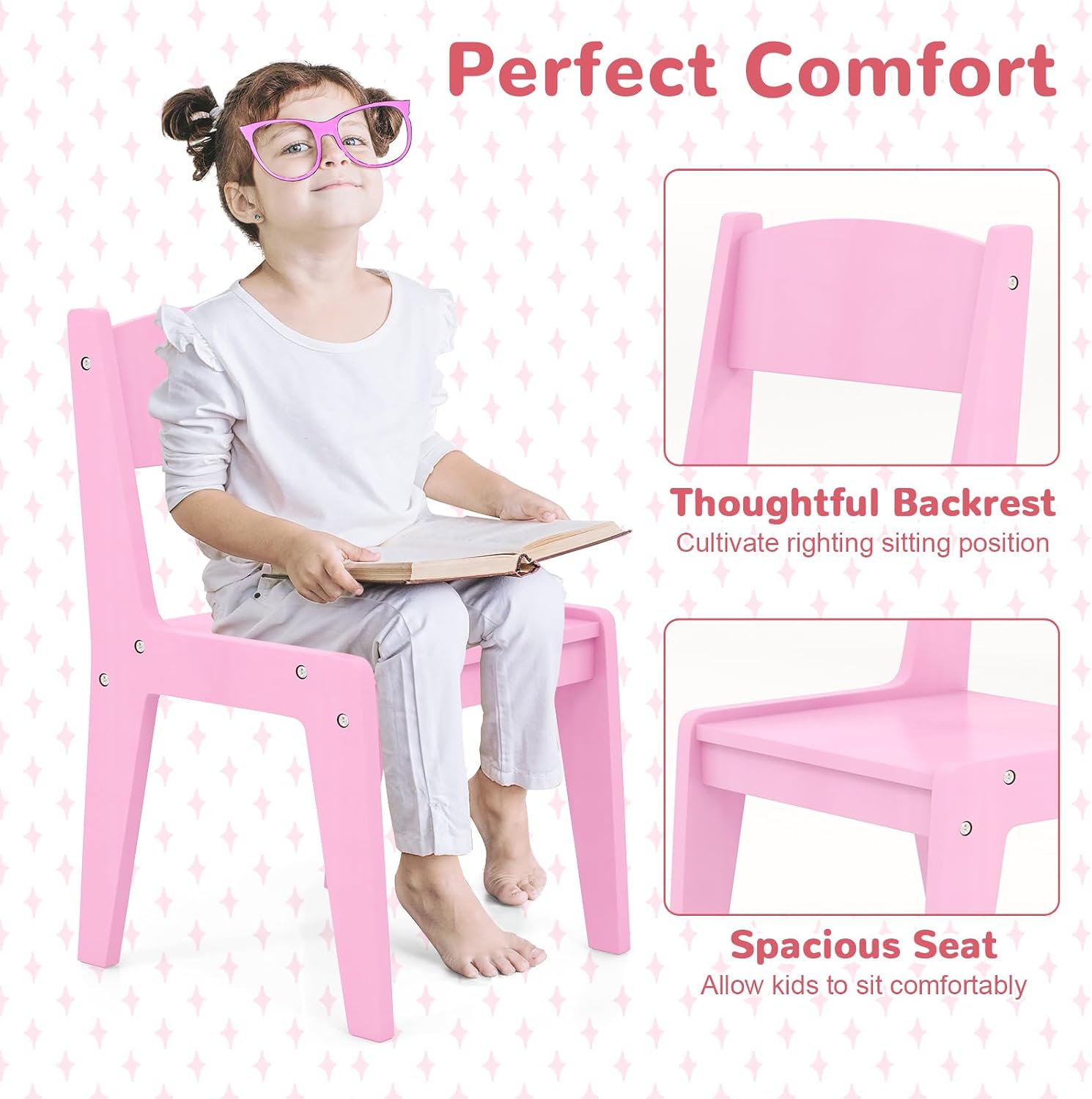 HONEY JOY Kids Vanity with Lights, Little Girls Vanity Set with Mirror and Stool and Lights, Wooden Princess Makeup Dressing Table, Storage Cabinet, Pretend Play Kids Vanity Table and Chair Set(Pink)
