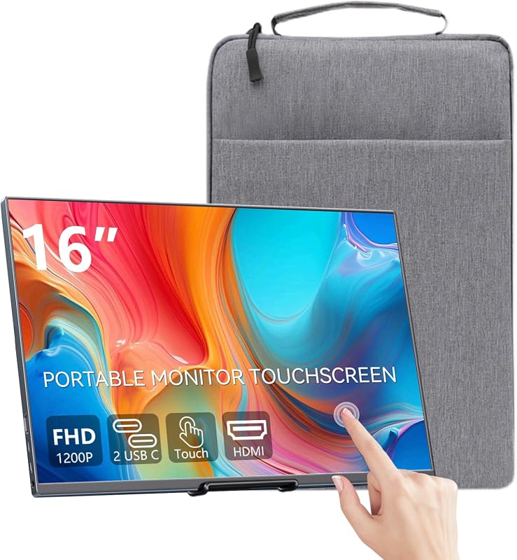 16" Touchscreen Portable Monitor,1920x1200P IPS Travel Secondary Screen,USB-C HDMI Plug&Play w/Foldable Stand,Dual Extender for Laptop Mac Phone Switch PS5 Xbox Office Gaming