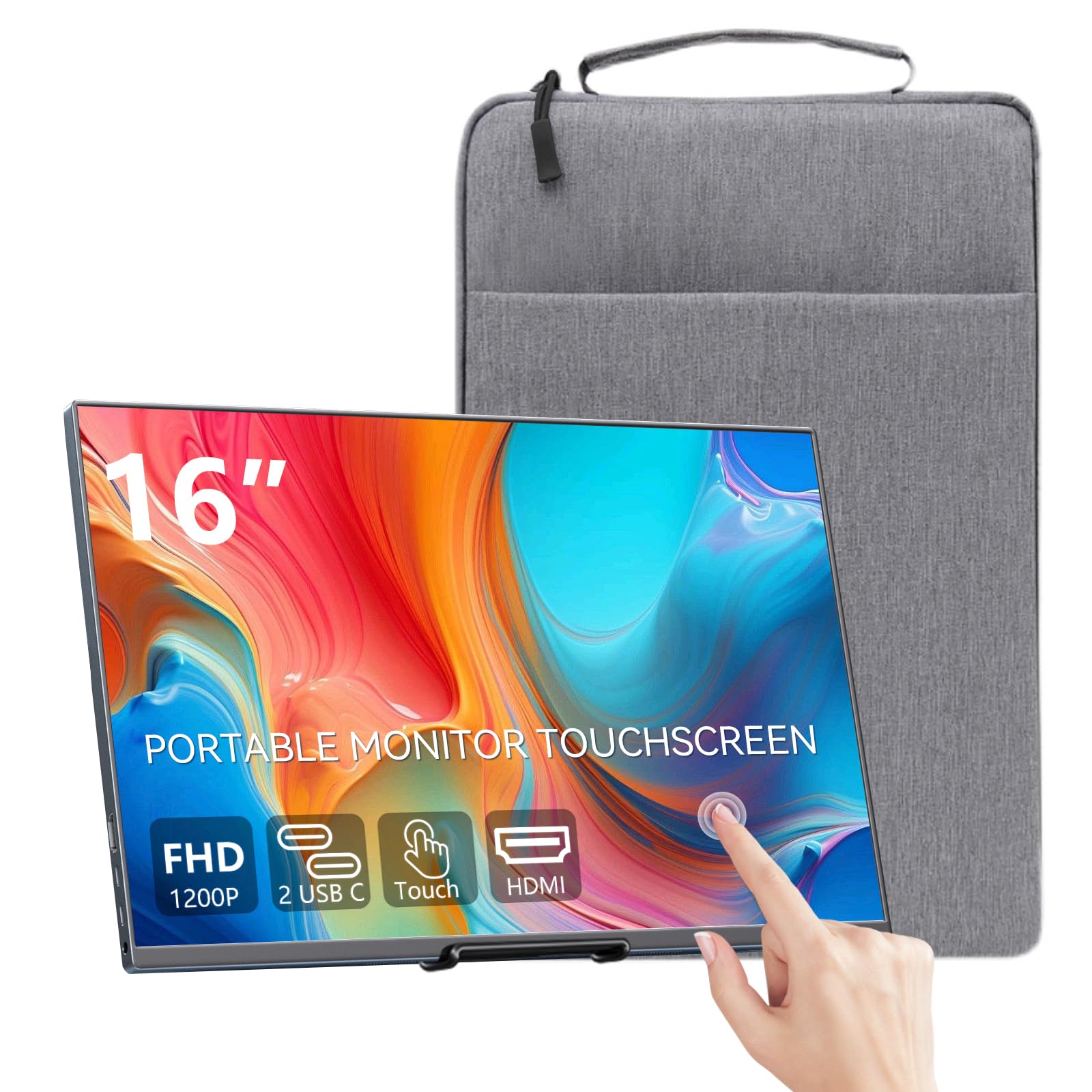 Photo 1 of Showscren 16" Touchscreen Portable Monitor, 1920x1200 FHD IPS USB-C HDMI External Display for Laptop Phone Switch PS5 Xbox Mac
