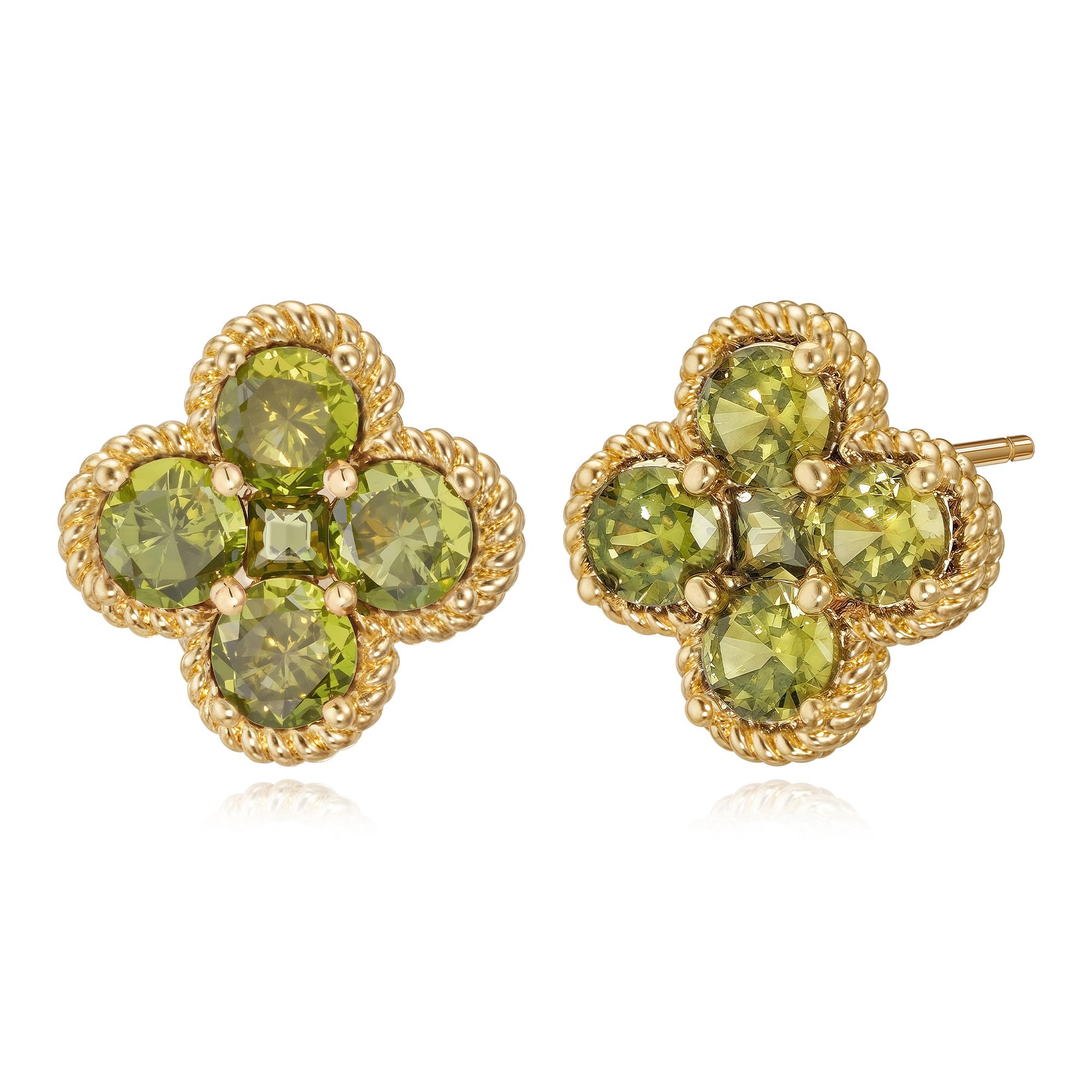 Gold Ohrstecker für Damen Trendige 14k arätig vergoldete zierliche kleine rote Blumen-Ohrstecker mit Zirkonia und Kleeblatt-Motiv Geburtsstein-Ohrringe Schmuck für Damen