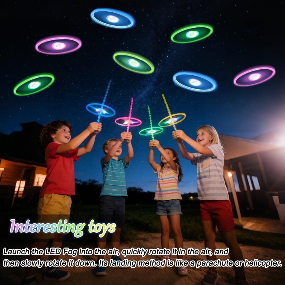 LGZIN 12 Piezas Helicóptero Vuelo Juguete, Juguetes Voladores Iluminados, Disco Volador de Juguete, Juguetes Voladores para Aire Libre como Regalos Cumpleaños para Niños