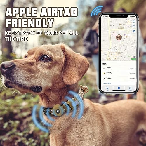 Miniatura 5 de Auroth Collar de perro Airtag, soporte ajustable para AirTag para perros medianos y grandes, soporte para collar de perro Airtag con anillo en D