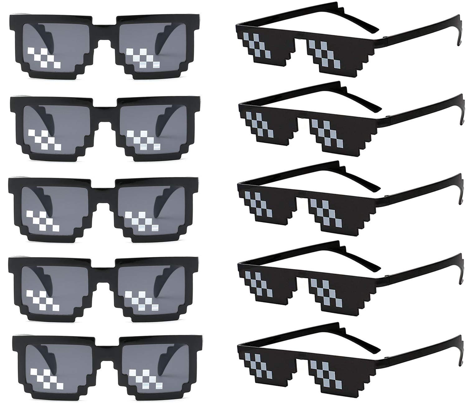 10 Pack Thug Life Glasses MLG 8-Bit Pixel Mosaic Gamer Sunlasses Party Favours Suppliers Gifts for Kids Adults