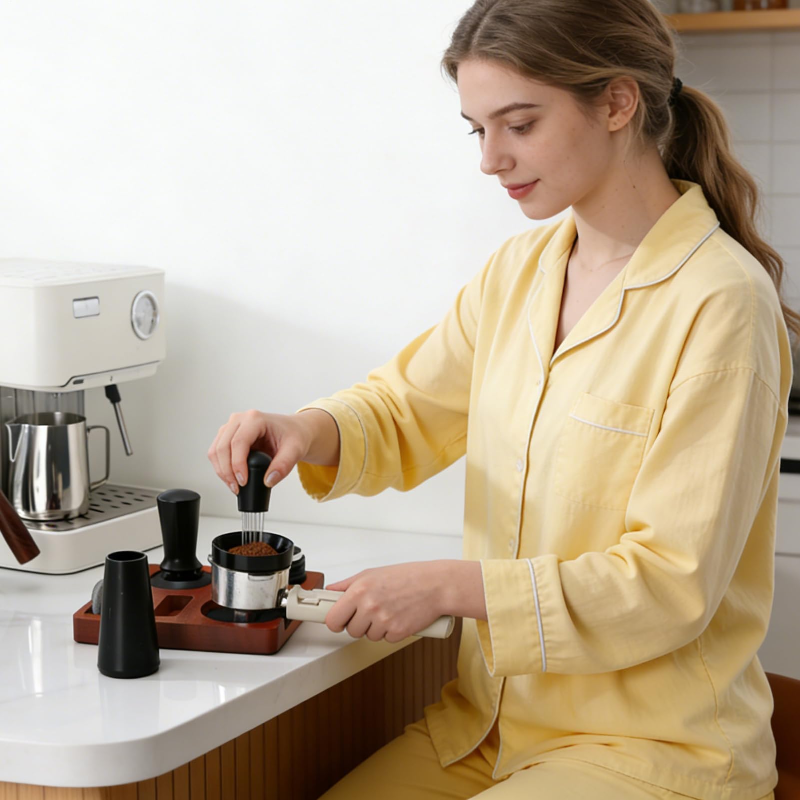 Kit de Tasador de Café – 7 piezas ergonómicas antideslizantes, embudo dosificador para distribución de café | para casa, estudio, tienda, oficina, mostrador de