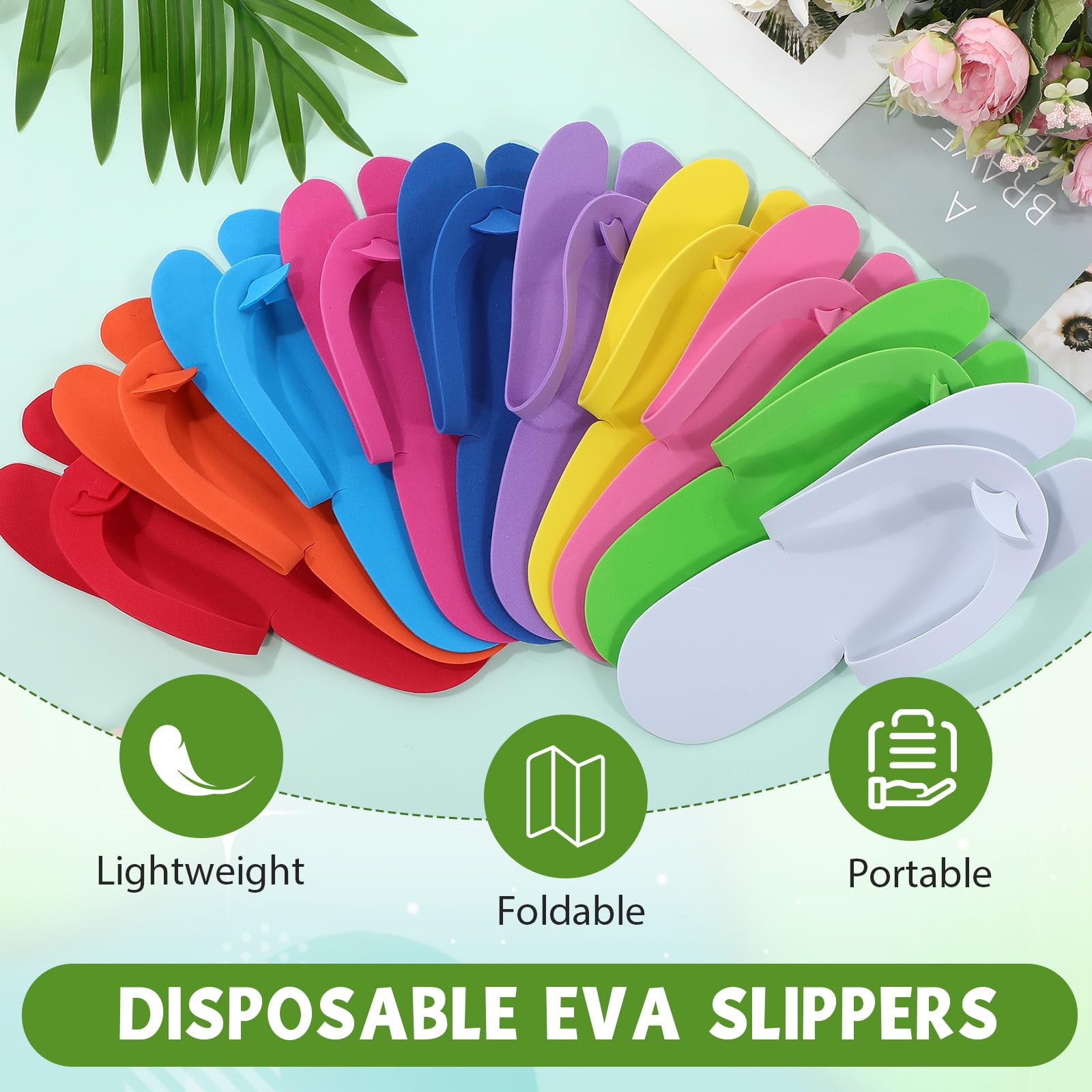 JaGely 100 pares de pantuflas de pedicura desechables a granel multicolor para pedicura, antideslizantes, de espuma EVA, zapatos de pedicura, kit de pedicura desechables para mujeres, suministros de