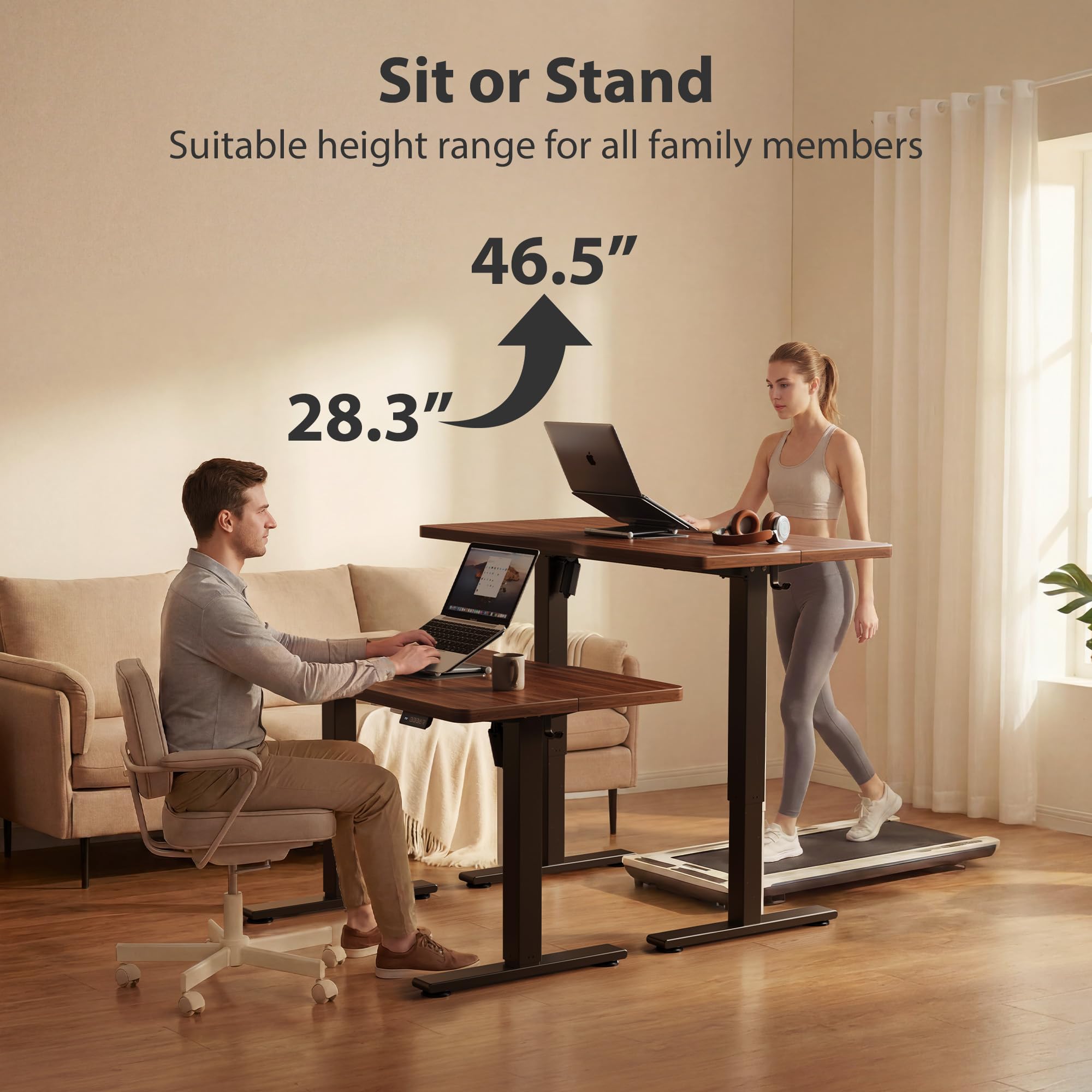 Cubiker Standing Desk, 48x24 Inches Sit Stand Home Office Desk, Electric Stand up Desk, Adjustable Desk with Splice Board, Black Frame/Black Walnut Top view 6