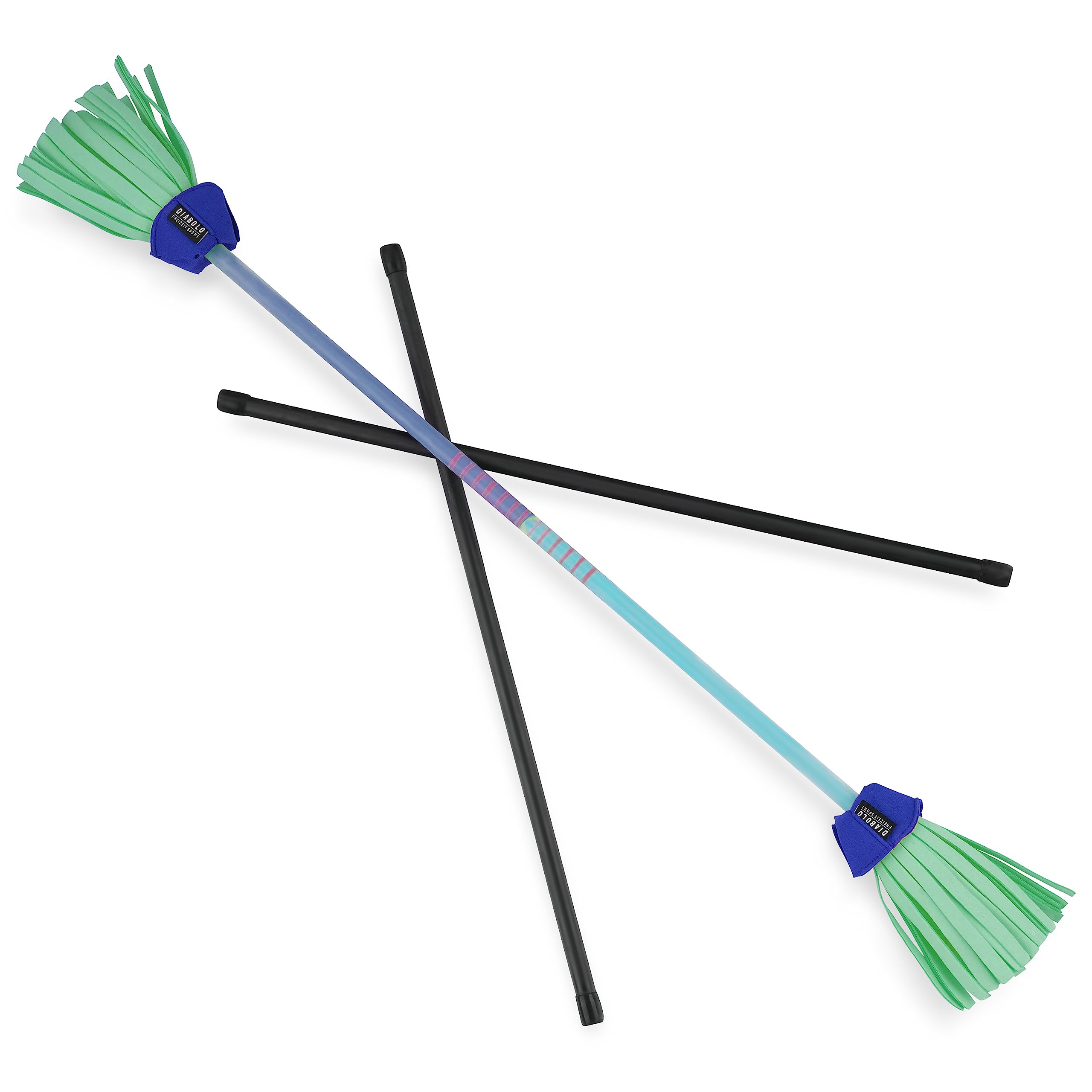 Diabolo Freizeitsport Flowerstick Pro Fiberglas UV reaktiv handbemalt blau-türkis