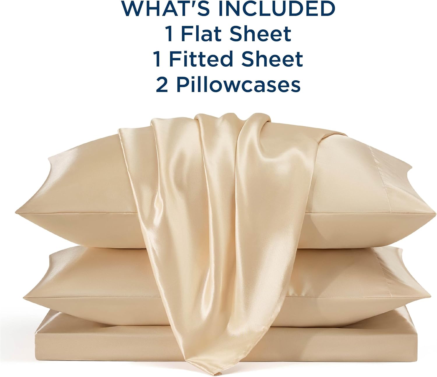 Bedsure Satin Sheets King Size Bed Set - Luxury Silky Bed Sheet Set, Ultra Soft & Wrinkle Free, Good for Hair & Skin, 15 Inches Deep Pocket for Mattress, 4-Piece (King, Champagne)