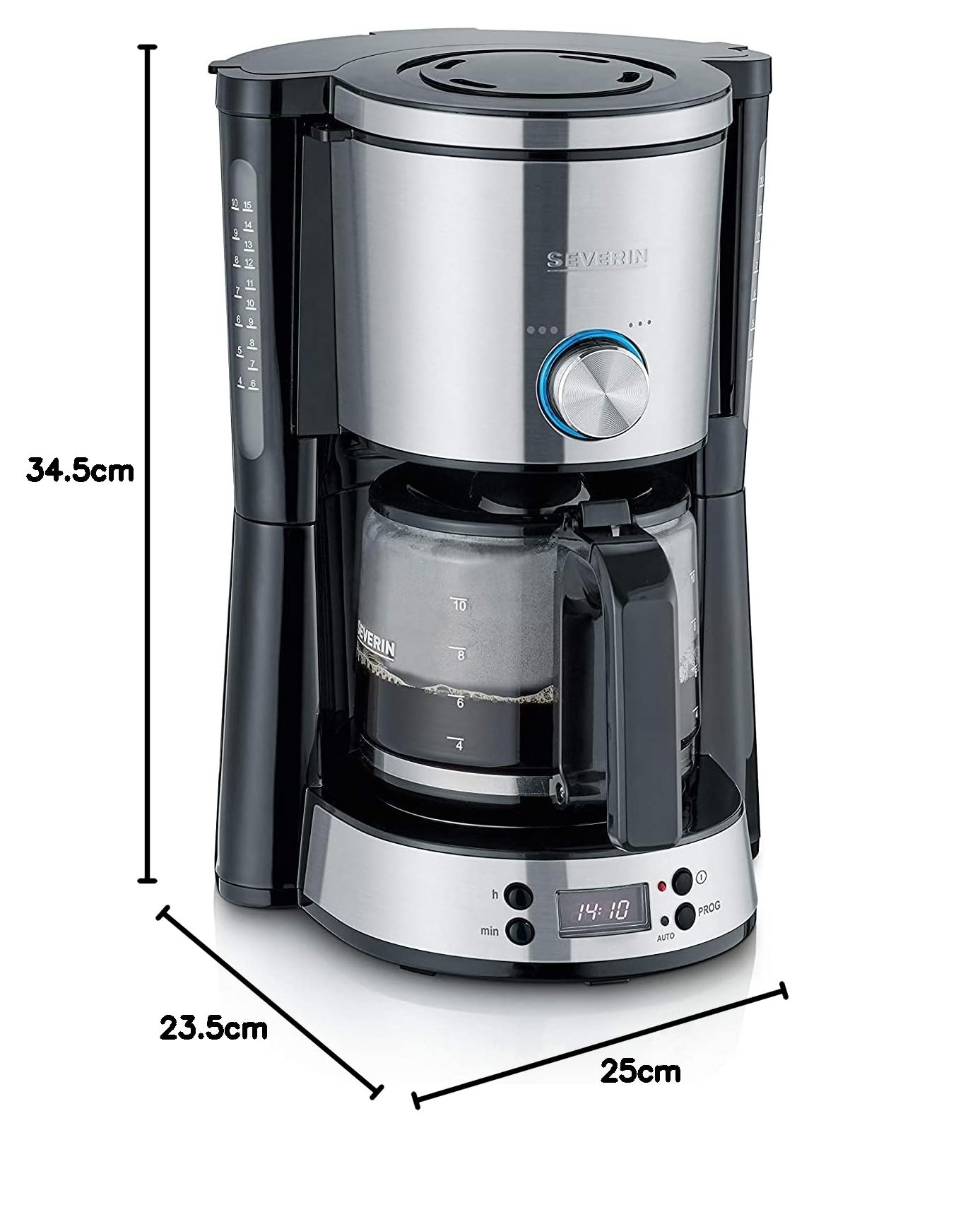Severin Cafetière Programmable "TYPE Switch", 1000 W, jusqu‘à 10 tasses, AromaSwitch, Sélecteur d'arômes, Noir/Inox, KA 4826