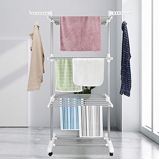 Innotic Clothes Drying Rack 3-Tier Rolling Collapsible Garment Stainless Foldable Laundry Dryer Hanger Rack Rail Stand wit...