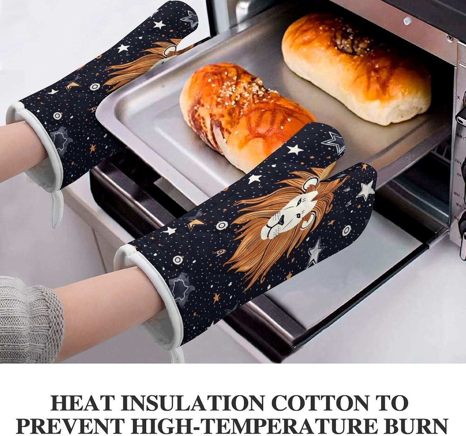 2 Pcs Oven Mitts Heat Resistant Kitchen Gloves Soft Safety Lion and Stars Oven Glove for Microwave, Barbecue