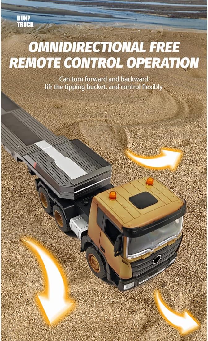 1/18 RC Flatbed Trailer Remote Control Truck, 2.4G 9CH Detachable Flatbed RC Trailer Truck with LED Lights Sound, Remote Control Construction Vehicle Model Gift for Adults -RTR