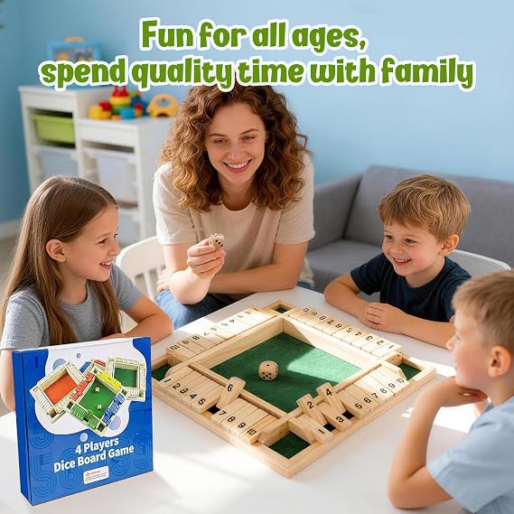 Shut The Box Game 2-4 Player Wooden Dice game - Classic Wooden Board Games Mathematics Traditional Board Dice Holiday Fun Game for Pubs Family Parties (Green)