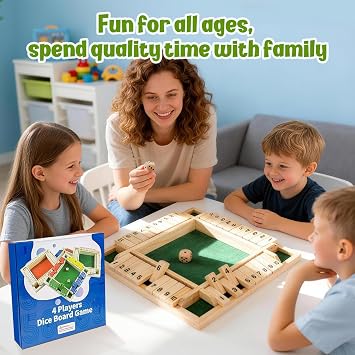 Shut The Box Game 2-4 Player Wooden Dice game - Classic Wooden Board Games Mathematics Traditional Board Dice Holiday Fun Game for Pubs Family Parties (Green)