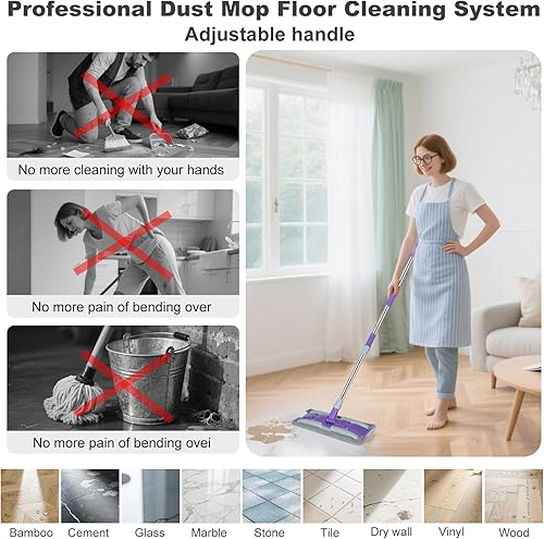 Miniatura 6 de ITTAHO Trapeadores de microfibra para limpieza de suelos, trapeador plano en seco y húmedo con mango telescópico de acero inoxidable, 4 almohadillas