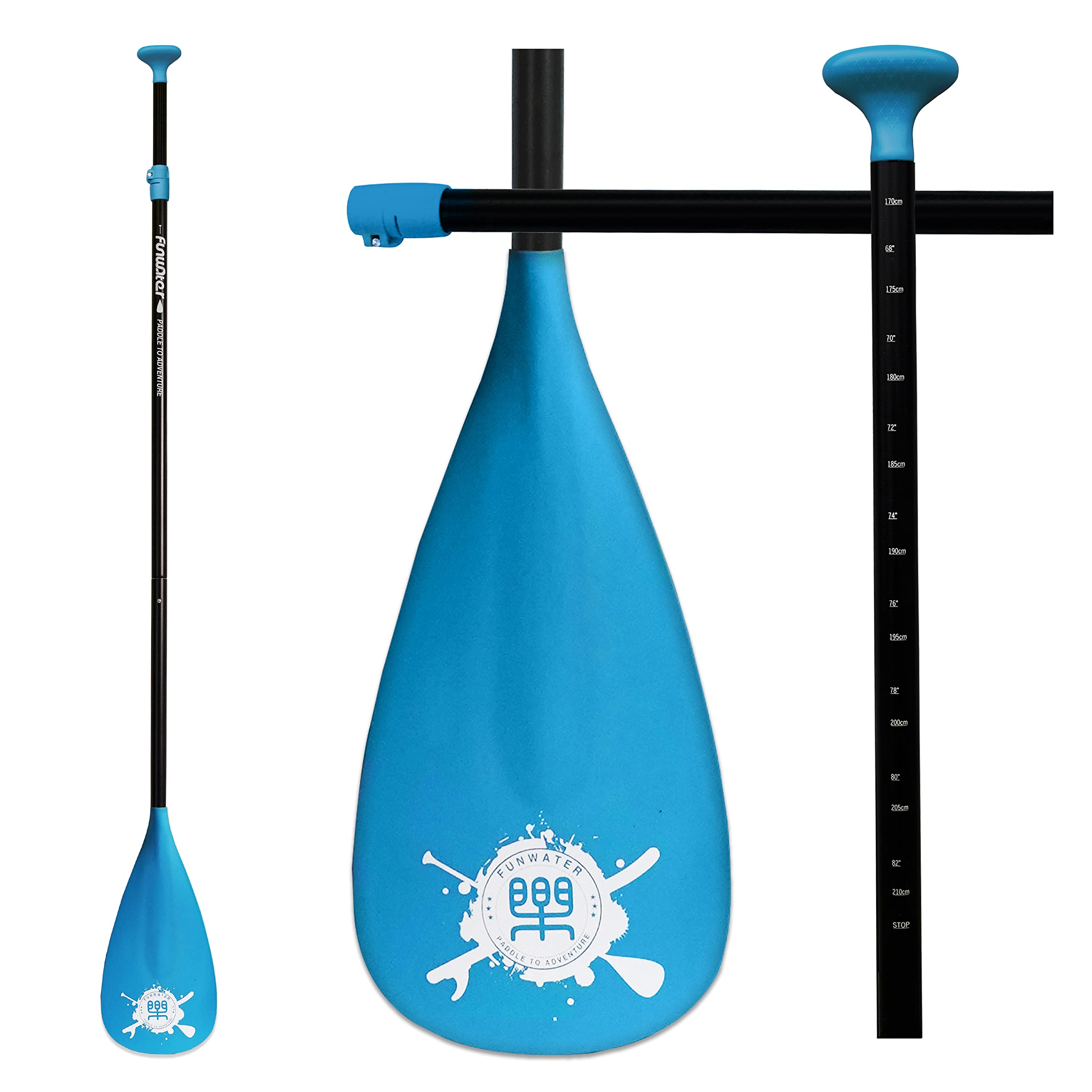 FunWaterSUP Paddle - 3 Piece Adjustable Stand Up Paddle Board Paddle - Lightweight & Floating Paddle Board Oar - Durable and Packable, Reinforced Nylon Blades - Efficient Stroke