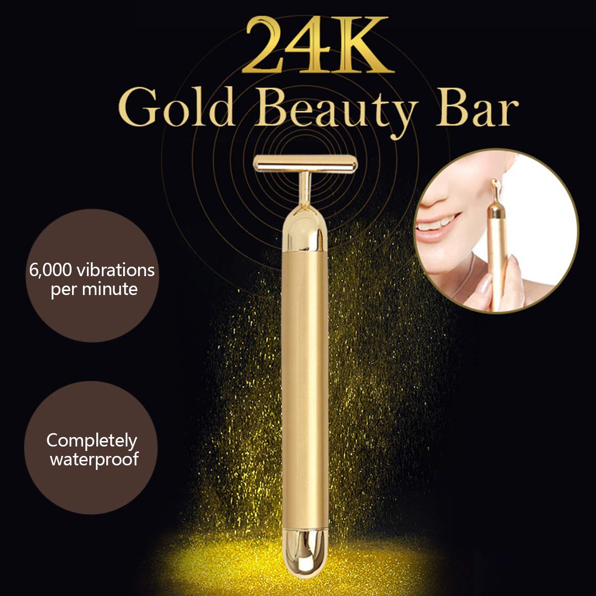 Massaggiatore facciale di impulso d'oro di bellezza 24 K, strumenti di massaggio del viso di segno elettrico di forma a T per la pelle sensibile tirare l'ascensore rassodante.