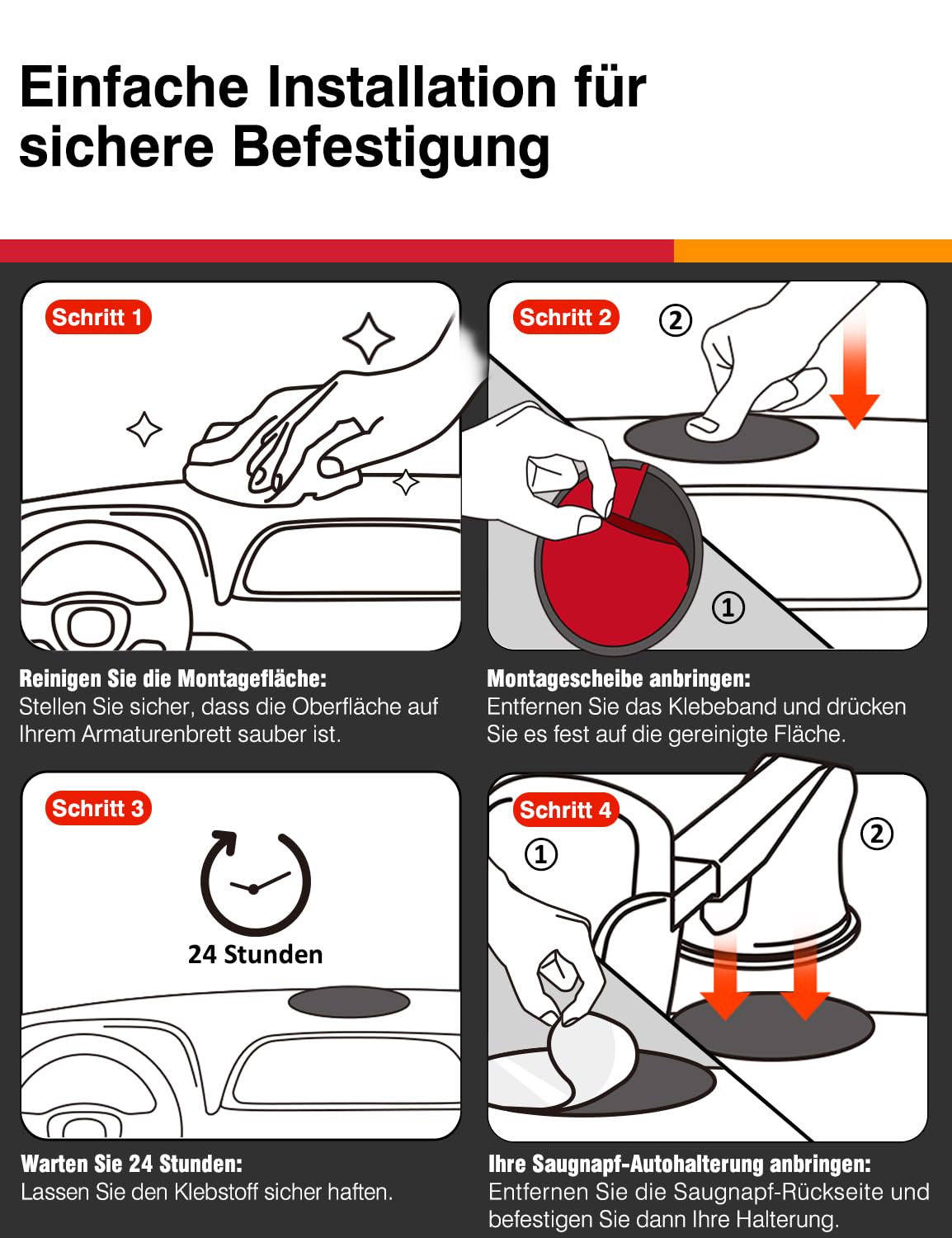 3M VHB Selbstklebende Armaturenbrett Montagescheiben-Set für Saugnapf Autohalterungen – 95 mm Breite, inklusive 2 Scheiben + 2 Ersatz-Klebepads