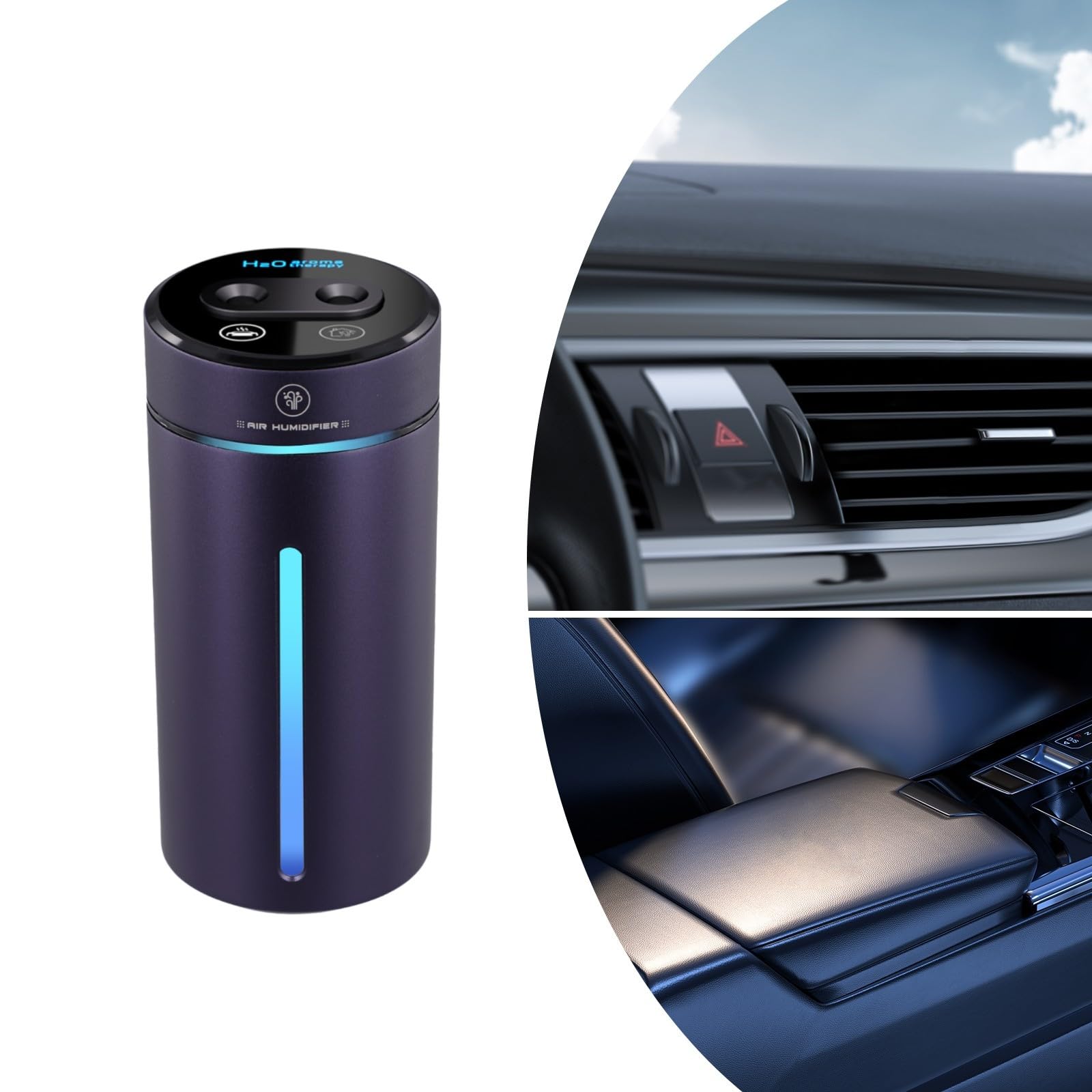 Fahrzeug-Luftbefeuchter mit Stimmungslicht, Doppelloch für Nano-Spray, 1500 mAh Akku (lila)