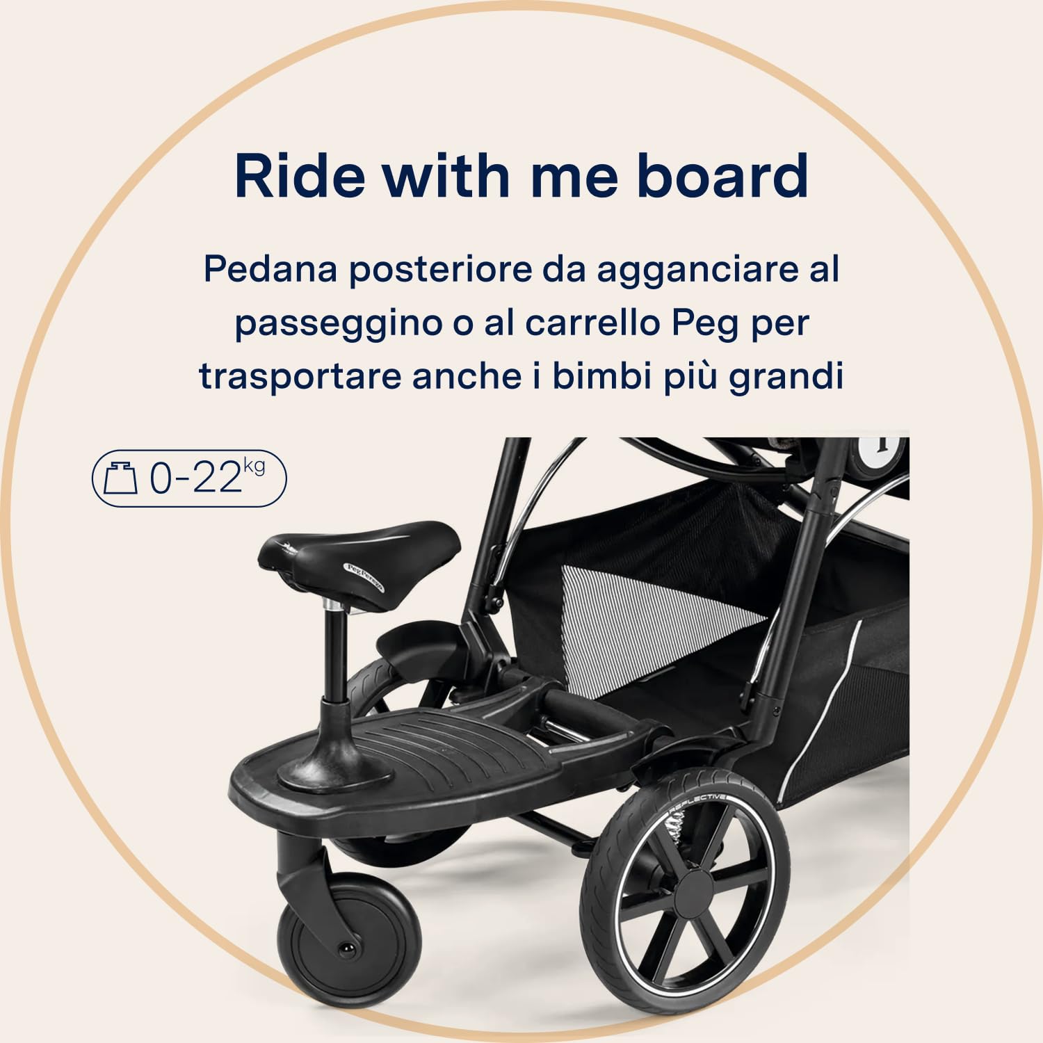 PEG Ride With Me Board Veloce/Vivace - Pedana Posteriore per Secondo Bambino - Compatibile con Passeggini Veloce e Vivace di Peg