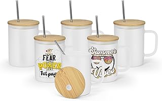 AGH 6 Pack Glass Cups With Handles, 16oz Frosted Sublimation Blanks With...