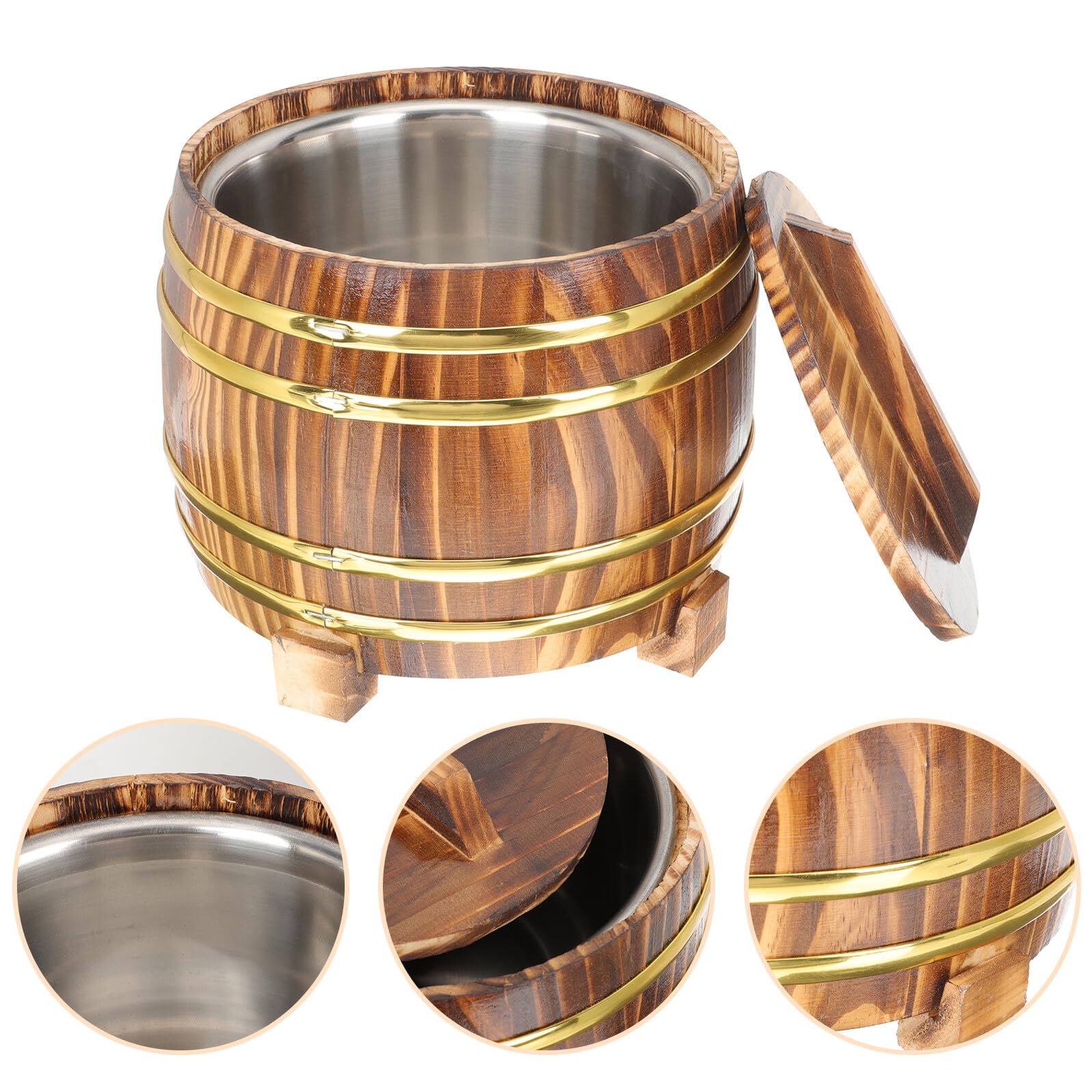 Cabilock Secchio per Riso al Vapore in Legno 18 CM Coperchio e Interno in Acciaio Resistente Contenitore Rotondo per Riso Domestico Adatto per Cucina Casalinga Ristoranti e Sushi