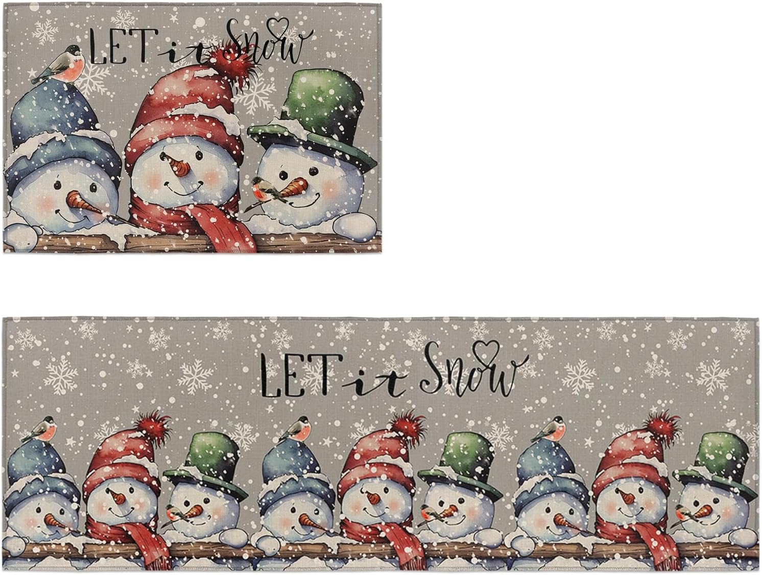 Snowman Kitchen Mats 2 PCS AntiFatigue Kitchen Rugs, Non