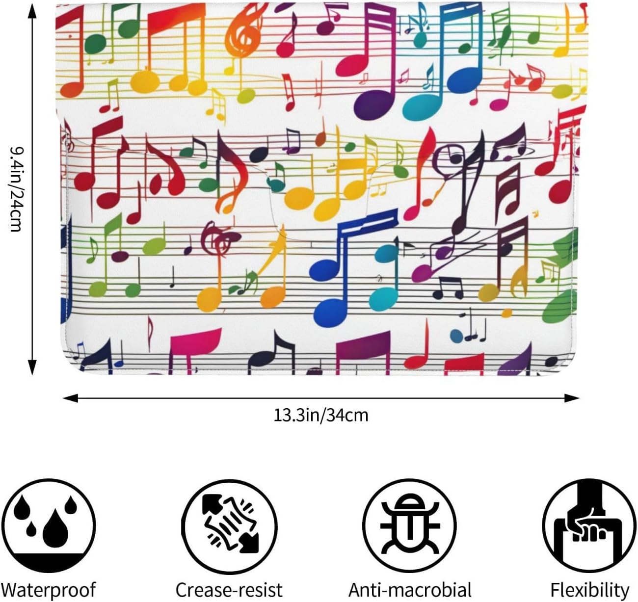 Leather Laptop Sleeve Case Slim Lightweight Protective 13in Colorful Music Notes Print PU Notebook Sleeve image 3