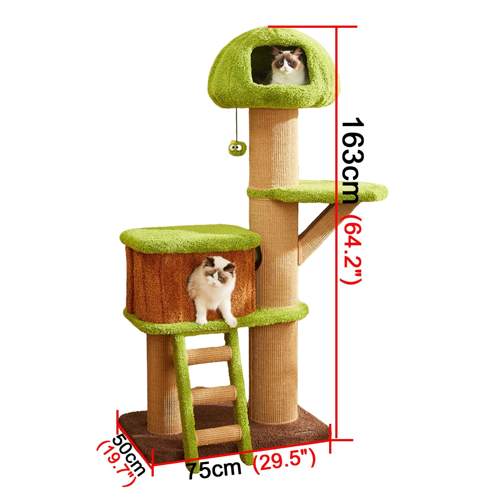 Tiragraffi a Più Livelli con Casetta Sull'albero Colonna Tiragraffi in Fibra di Agave Piattaforma di Salto Allargata Tiragraffi for Gatti Rivestiti in Velluto Scaletta e Giocattoli Sospesi