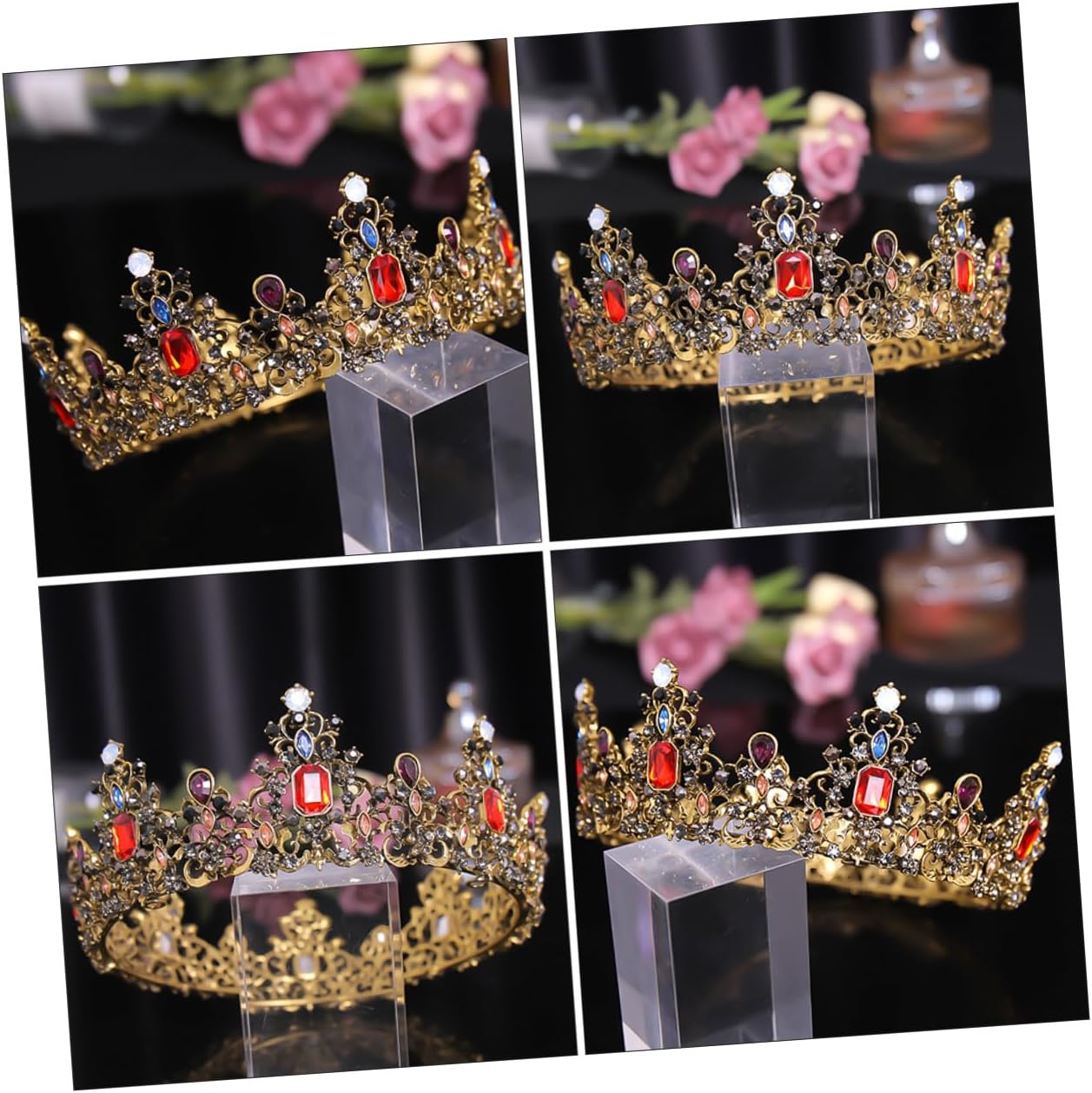 Baroque Rhinestone Bridal Tiara Crown for Women Zinc Alloy Wedding Headdress Retro Style Circlet Hair Accessory