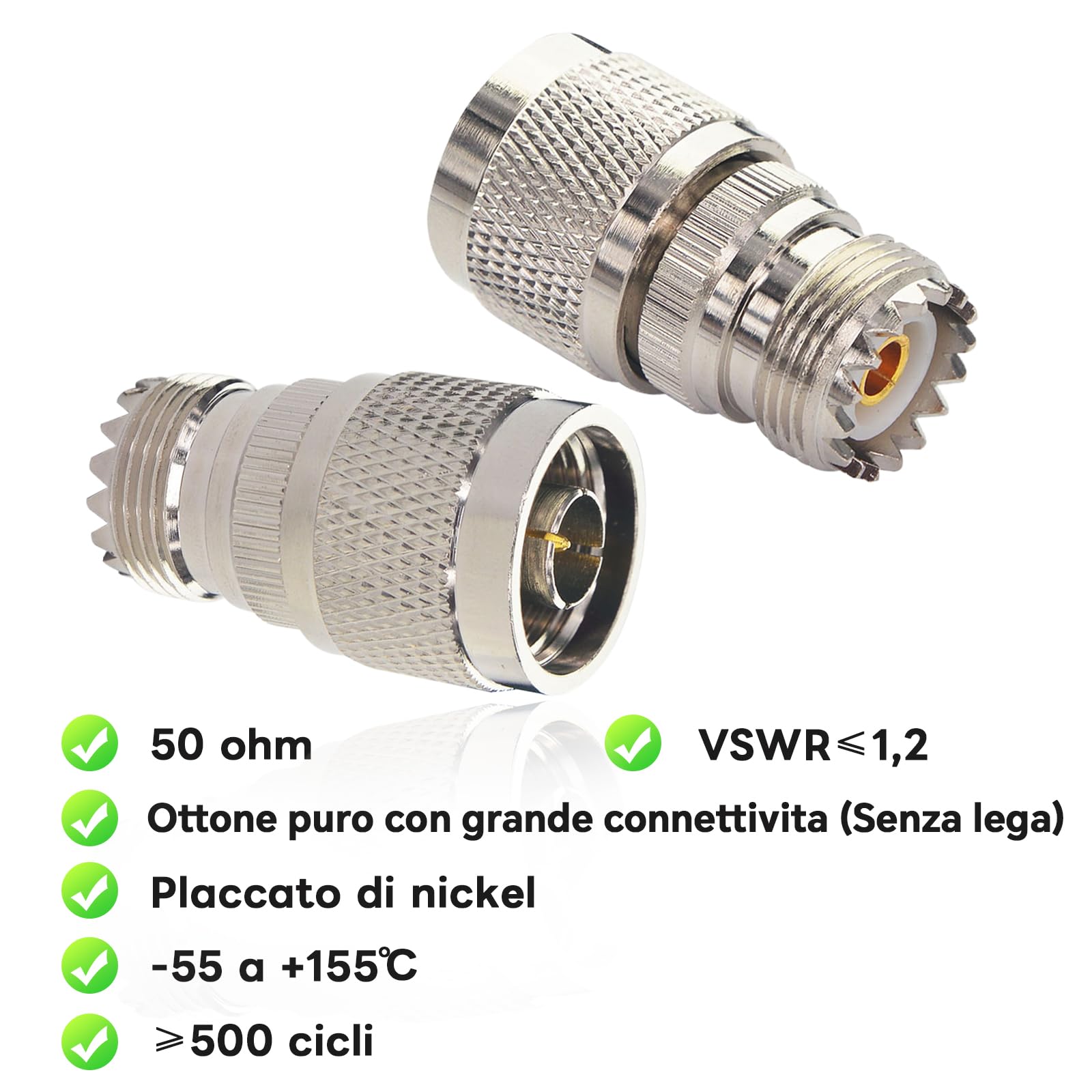 BOOBRIE 2 Pezzi Adattatore Coassiale RF – Da N Femmina A UHF Femmina SO-239 – 50 Ohm – Ottone Puro – Per Antenne WiFi E Radio CB