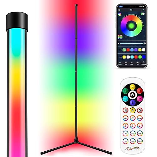 LED Lamp, Sesform Standing Corner Floor Lamp, Dimmable Modern Floor Lamps for Living Room, RGB Color Changing Mood Floor Lamp with Remote and App，Led Floor Lamp for Bedroom Gaming Room