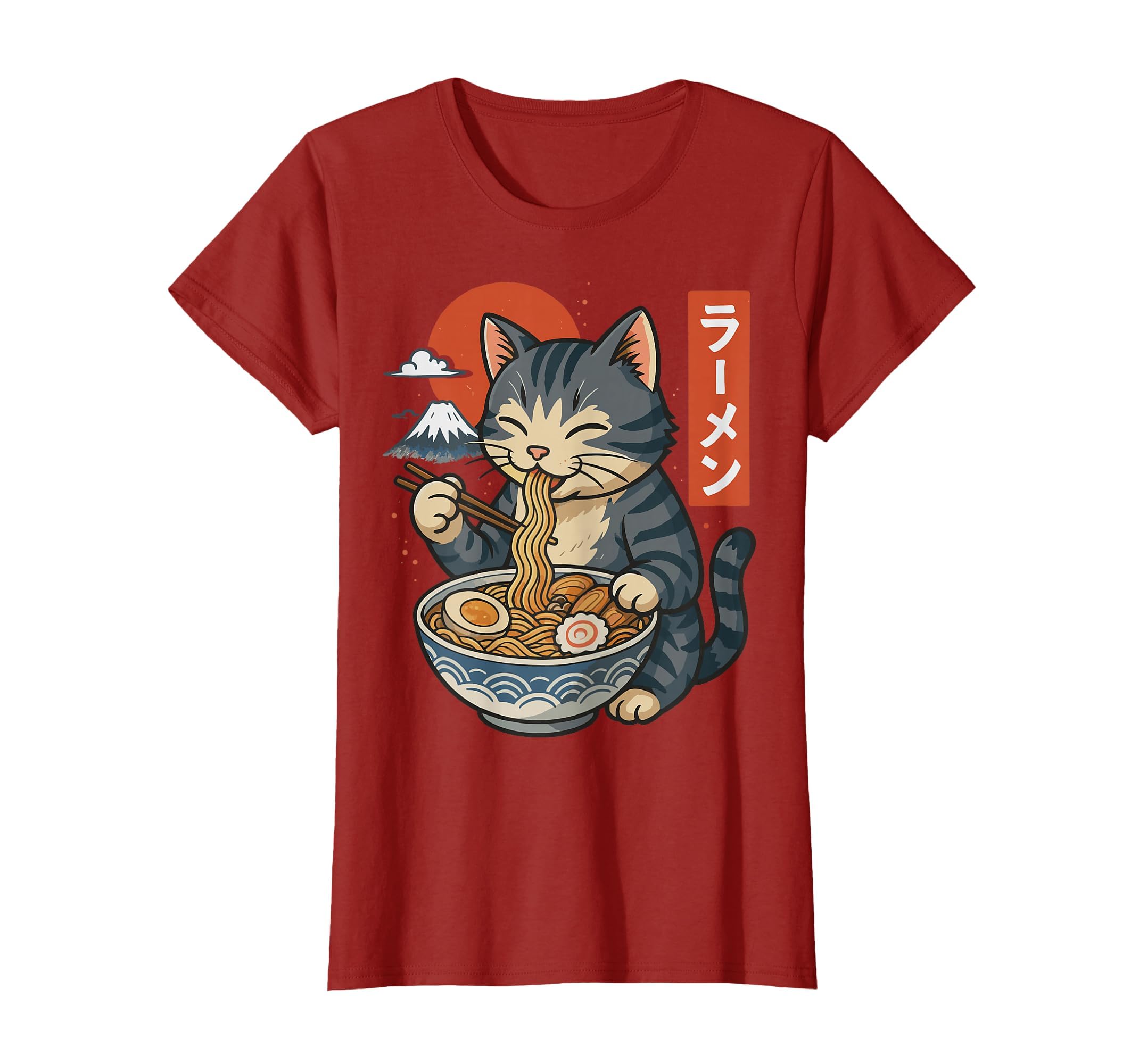 Anime Cat Eating Ramen Retro Kawaii Ramen Cat T-Shirt