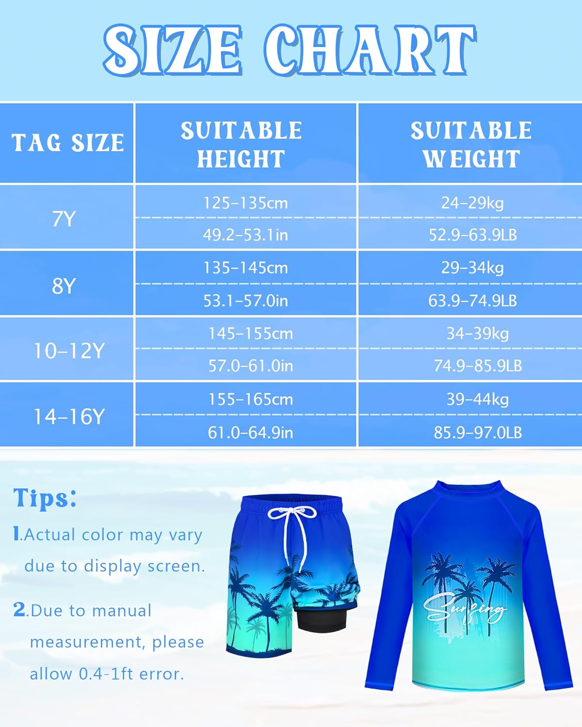 Boys Rash Guard Swim Set with Swim Trunks Bathing Suit Long Sleeve Swim Shirt Quick Dry Swimsuit Kids Swimwear Size 7-16 - Image 6