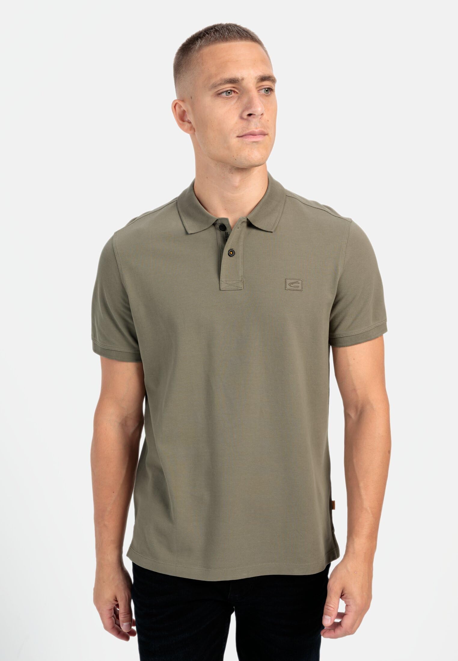 camel active Męska koszulka polo z rękawami do łokci z czystej bawełny, khaki, XXL
