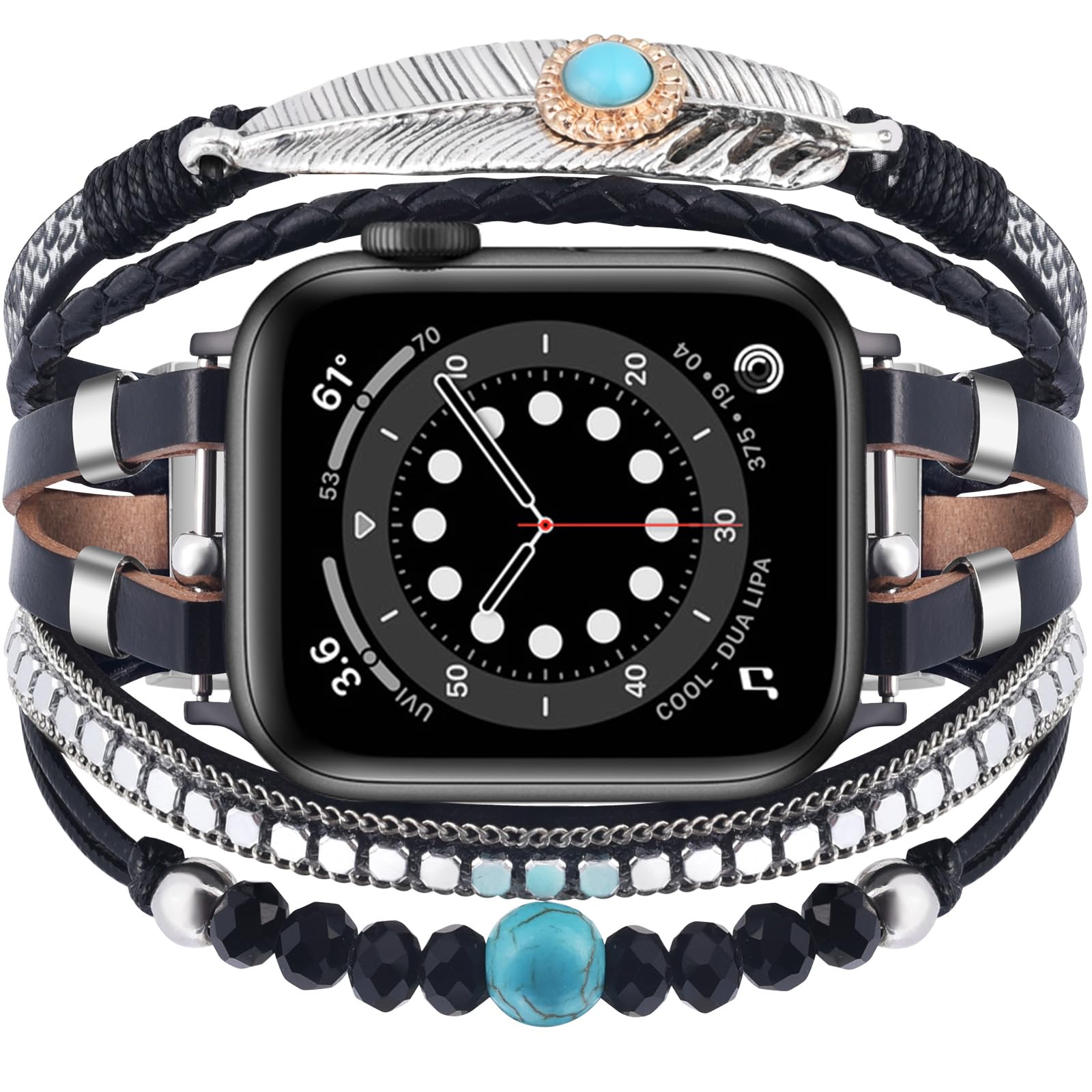 VISOOMBeaded Boho Bracelet for Apple Watch Band 38mm 40mm 41mm 44mm Series 10/9/8/7/SE Series 6/5/4 Women Leather Fashion Cute Handmade Multilayer Wrap Watch Strap for iWatch 3/2/1 Bands