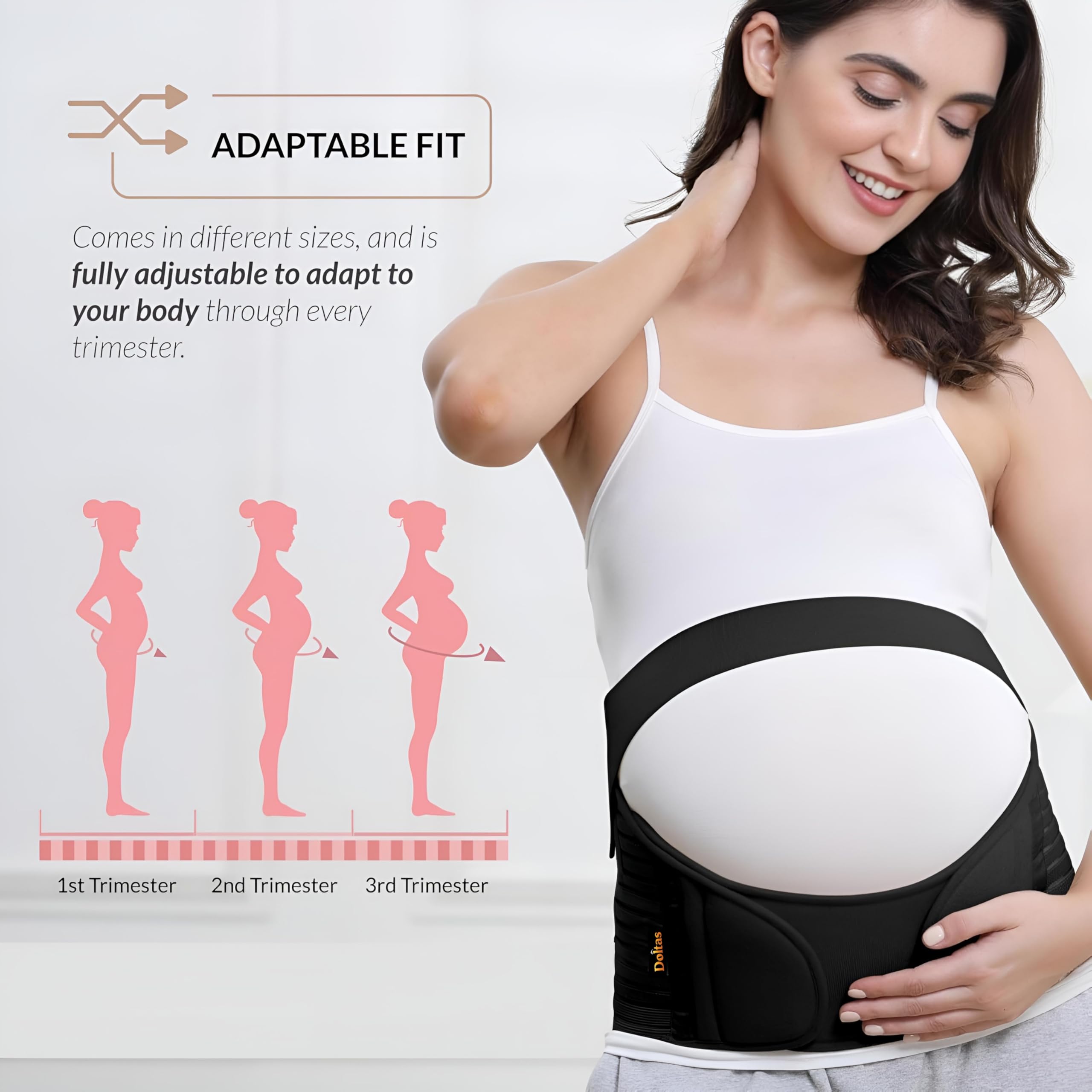 DOLTAS Maternity Belt – Adjustable Pregnancy Support Belt for Belly, Back & Pelvic Relief – Comfortable Pre Natal Belly Band – Breathable Pregnancy Belt for Prenatal & Postpartum Belly Support – Pack Of 1 (Black) 3