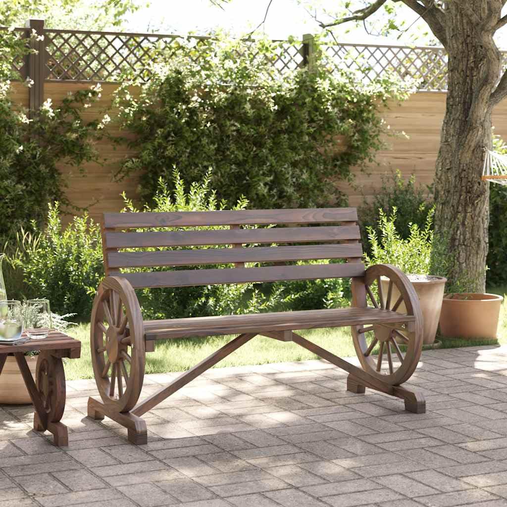 Panca da Giardino 2 Posti in Legno di Abete Ruota del Carro | Seduta da esterno a due posti con braccioli a forma di ruota, ideale per arredare il giardino, patio o terrazzo.