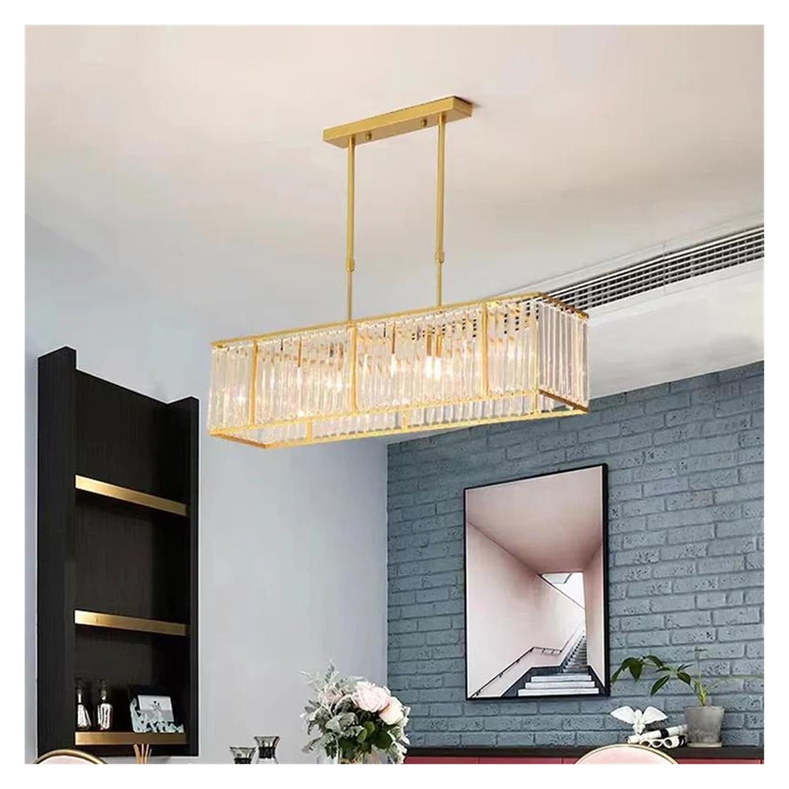 ASerZenith Postmodern Crystal Chandelier Long Restaurant Lighting Creative Living Room Lamp Villa Model Chandeliers,Hanging Light,Changeable-Big Gold