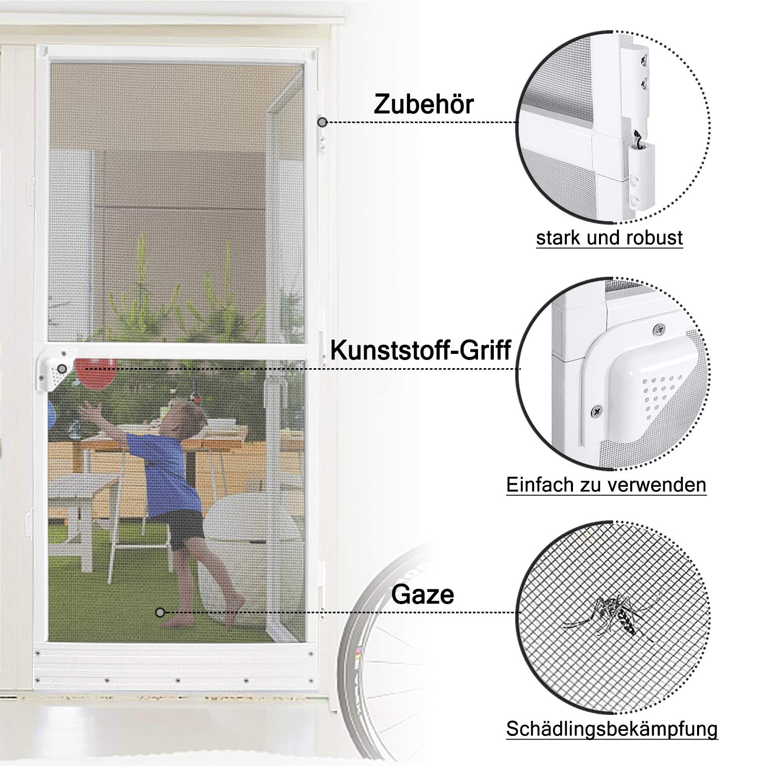 FIVMEN Fliegengitter Balkontür mit Alurahmen 120x240cm Fliegengitter Tür Insektenschutz Mückenschutz Fliegennetz Fliegengittertür für Balkontür & Terrassentür