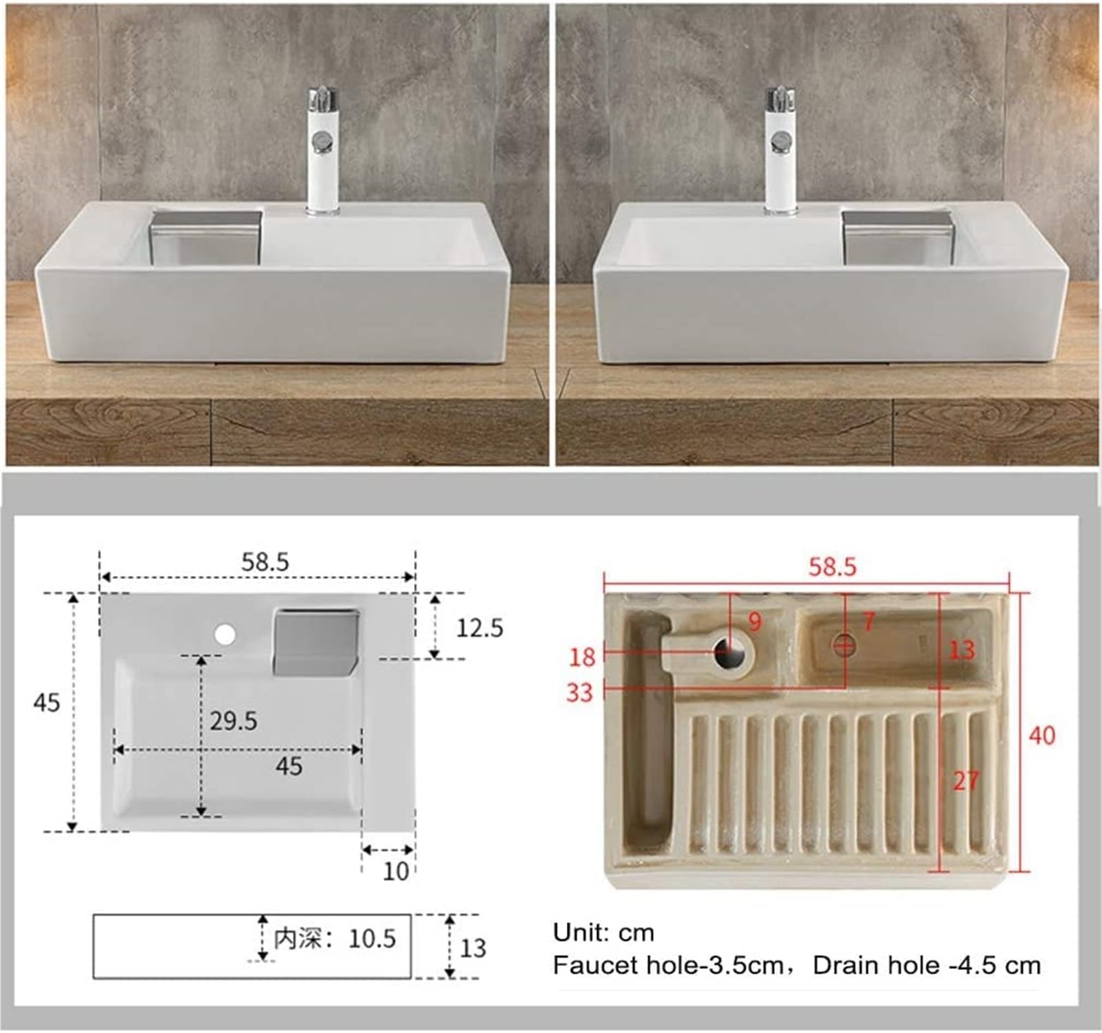 Umywalka Nablatowa Ceramiczna, Nowoczesna Umywalka Ceramiczna, Biała Umywalka Nablatowa Z Niewidocznym Odpływem I Przelewem, Do Łazienki, Biura, Hotelu,B