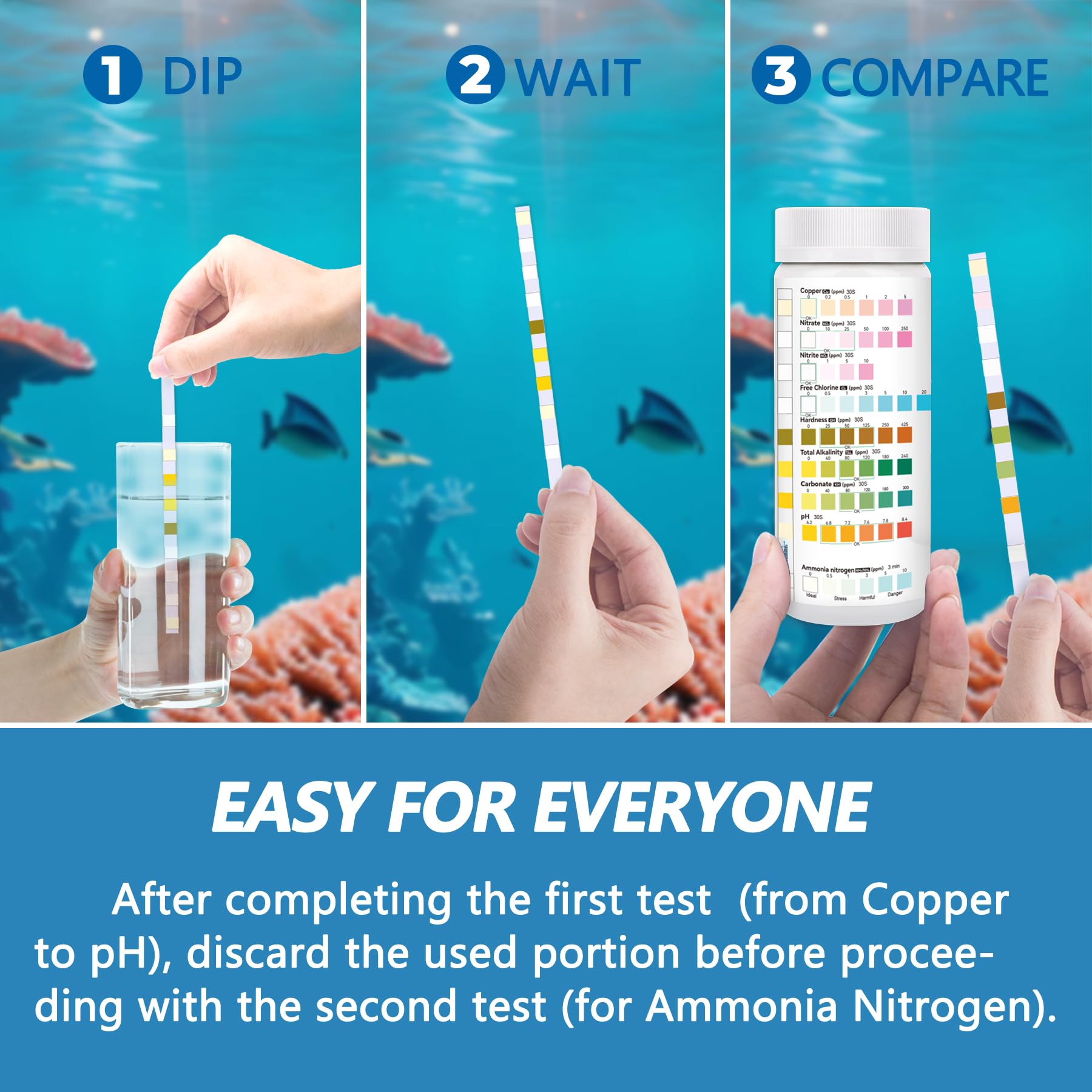 Aquarium Test Strips for Fish Tank: 9 in 1 Aquarium Ammonia Test Strips for Fish Tank - 50 Counts Aquarium Water Test Kit Testing Ammonia Nitrogen, Copper, pH and More - image 4