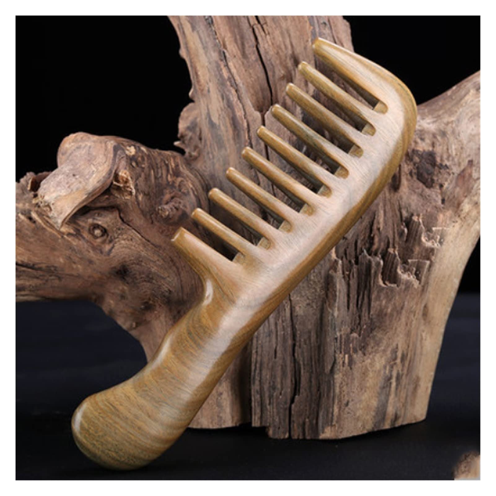 Peine de sándalo Verde Fino 19 cm Peine a Mano Grande for Cabello Rizado Cabello Liso (Color : Wide Tooth)