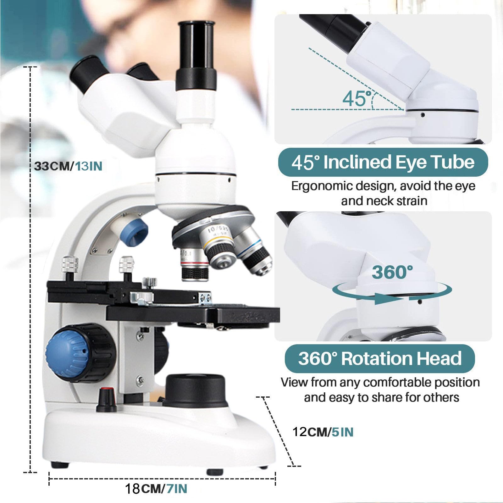 Microscopios Trinoculares, Microscopios BiolóGicos Compuestos 40x-50000x con Ocular ElectróNico, Microscopio con Etapa MecáNica+Enfoque Ultrapreciso, Microscopios BiolóGicos,White