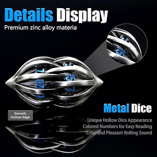 Miniatura 2 de DND - Juego de dados para Dungeons and Dragons, dados de metal DND 7 PSSet, juego de dados poliédricos ZHOORQI para juegos de rol (Arcano-azul)
