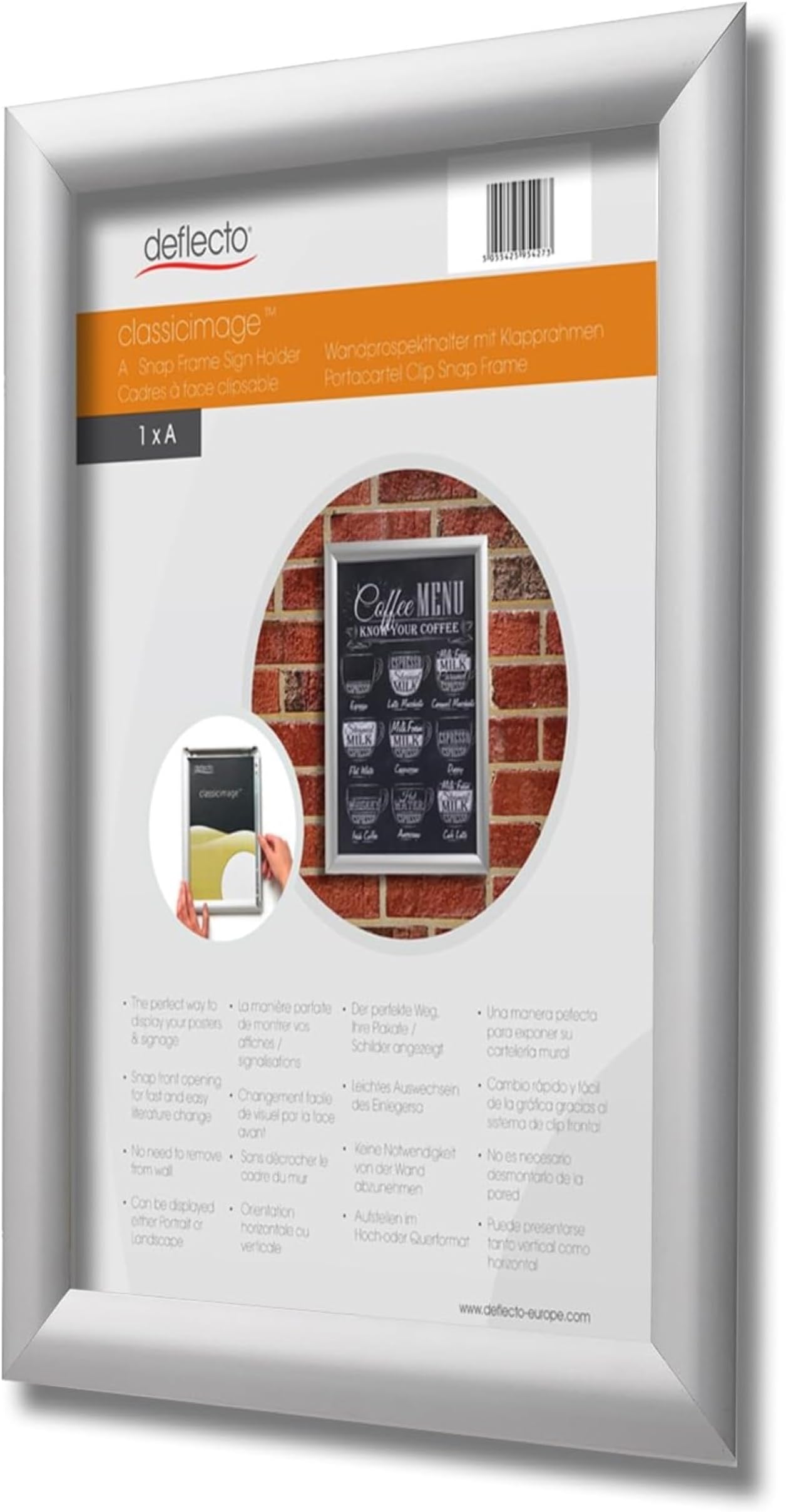 Deflecto A4 Snap Frame Silver - Aluminium Clip Frame for Certificate, Wall Display & Photo Hanger - Poster Holder with Convenient Front Opening Clips
