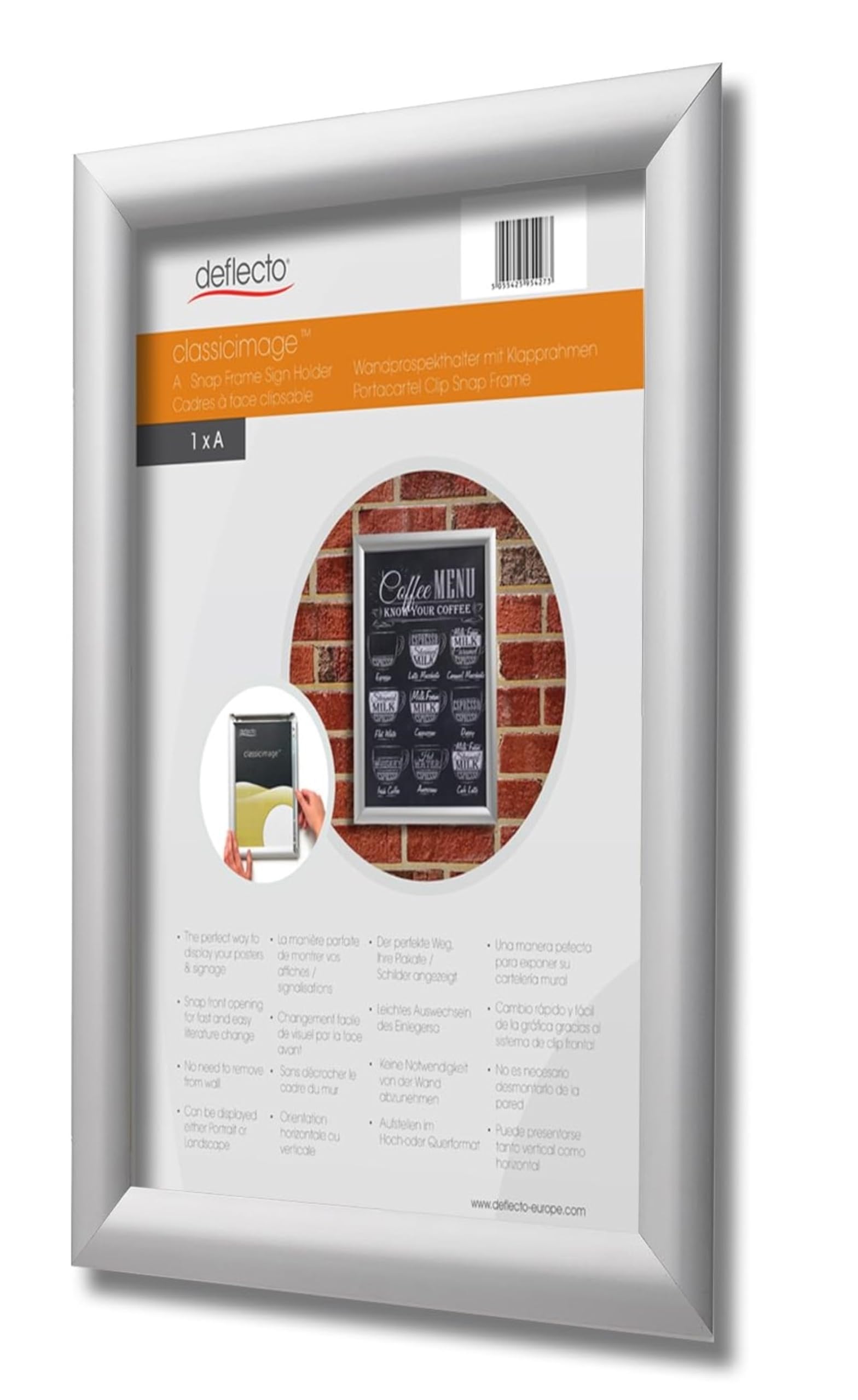 Deflecto A4 Snap Frame Silver - Pack of 10 Elegant Aluminium Clip Frame for Wall Display - Certificate and Poster Holder with Front Opening Clips