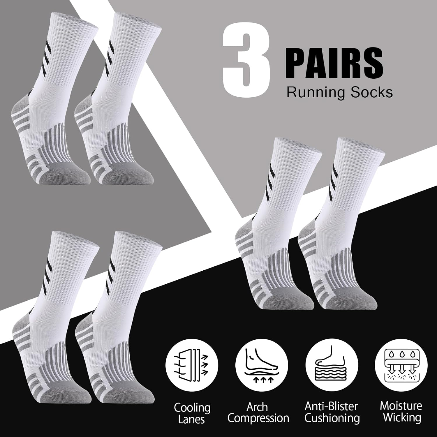 3 Pairs Compression Athletic Crew Socks for Men Women Cycling Hiking Basketball Work - Image 4