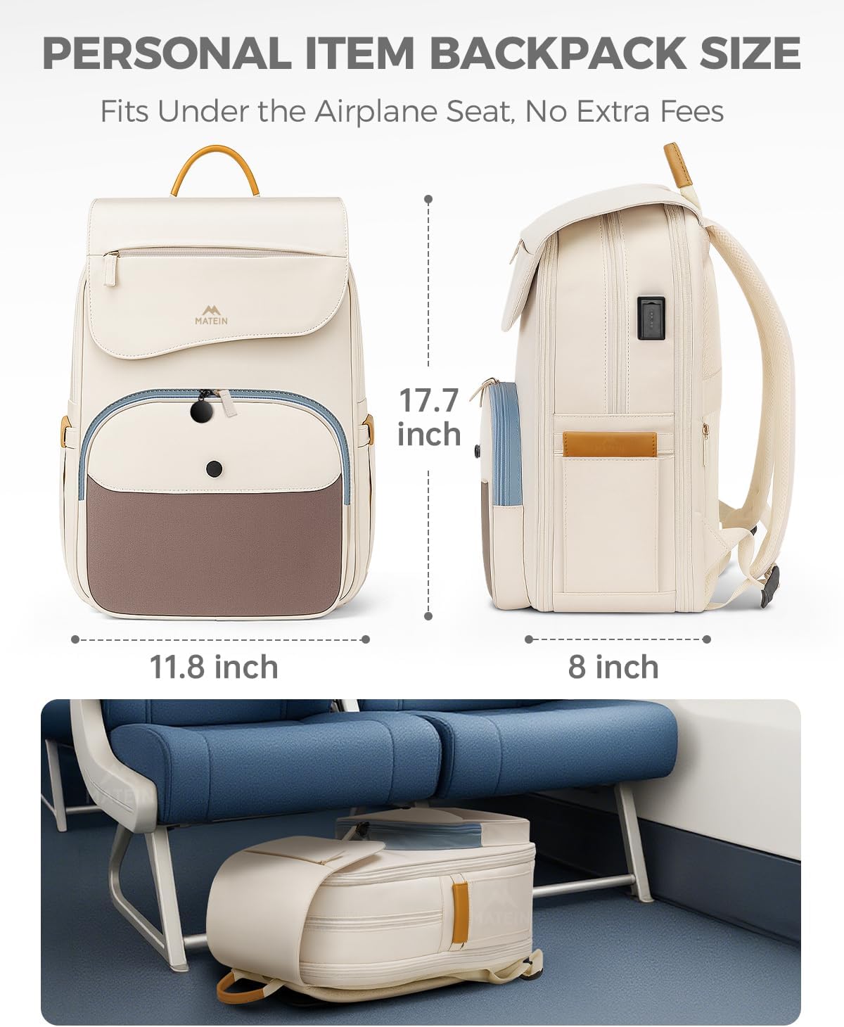 MATEIN Flap Backpack with Lunch Box, 15.6 Inch Womens Beige Laptop Backpack with USB-C Charging Port, Water Resistant Insulated Cooler Lunch Box Bag for College School Teacher - Image 7