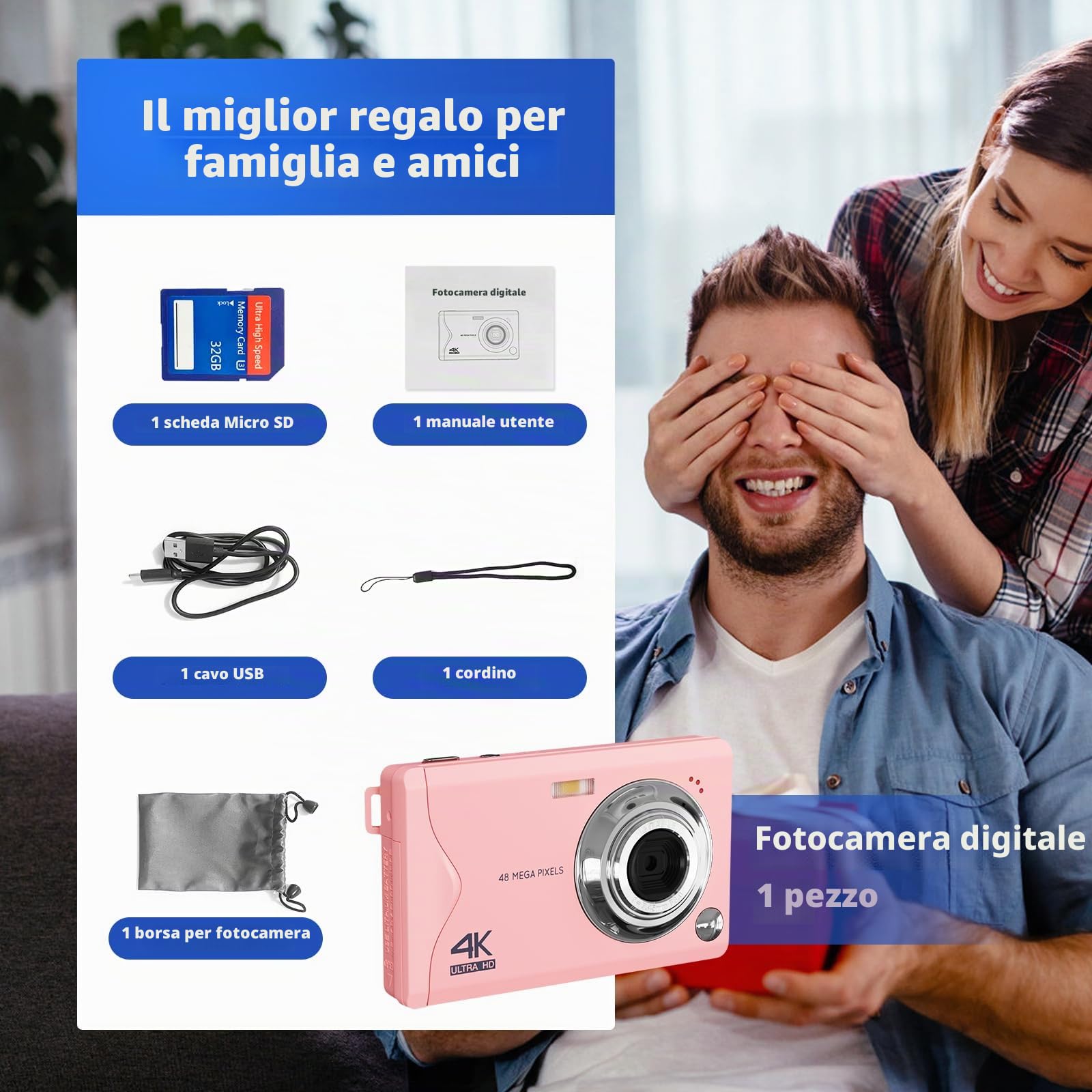 Fotocamera digitale CCN, 48MP 1080P FHD Fotocamera con schermo da 3,0", 16X Zoom Digitale Macchina fotografica compatta portatile con 32GB TF Card, Cavo USB, per adolescenti bambini adulti, Rosa